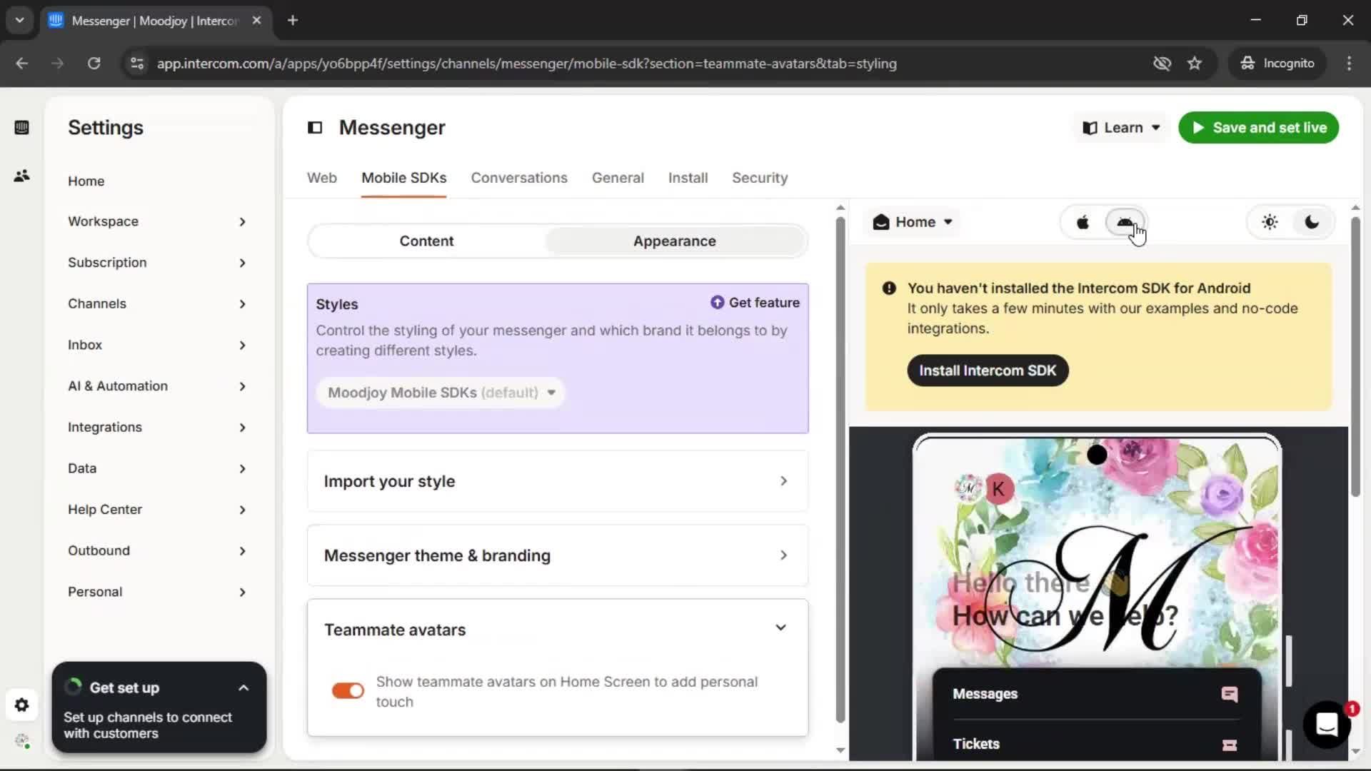 Messenger settings screenshot