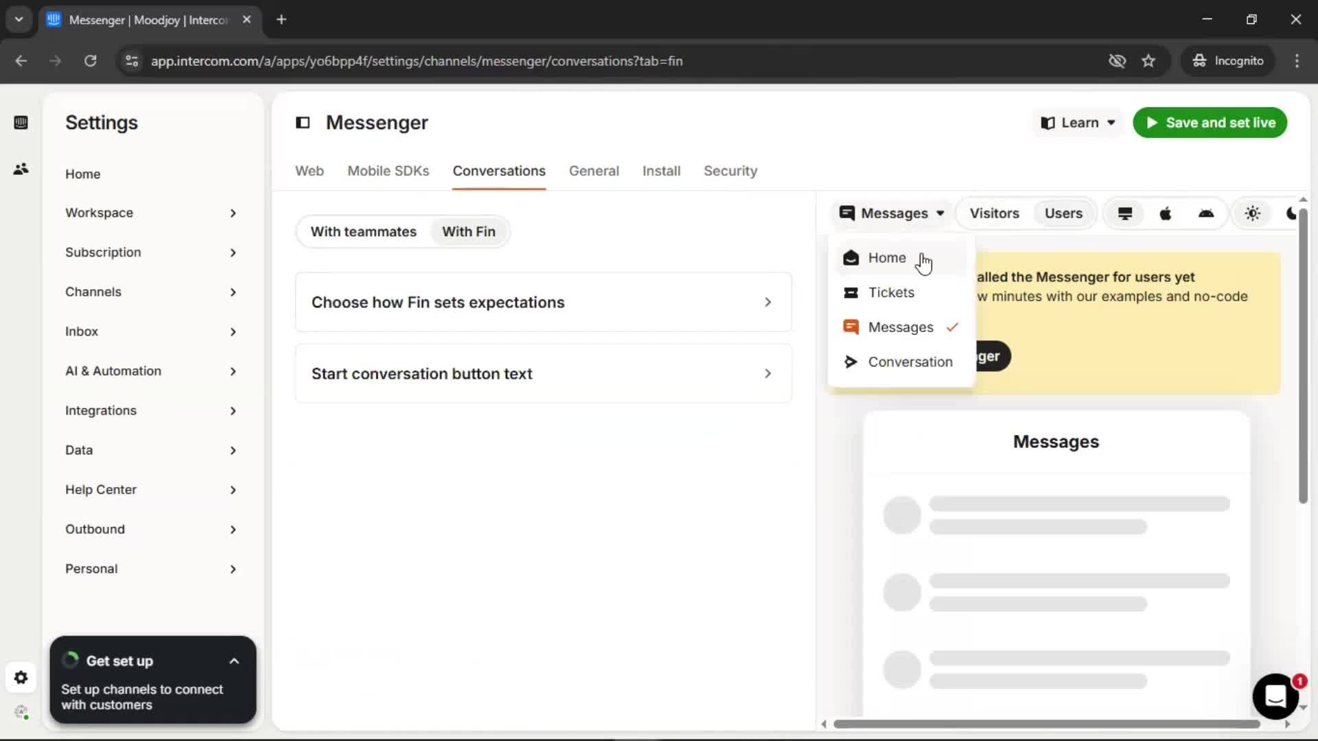 Messenger settings screenshot