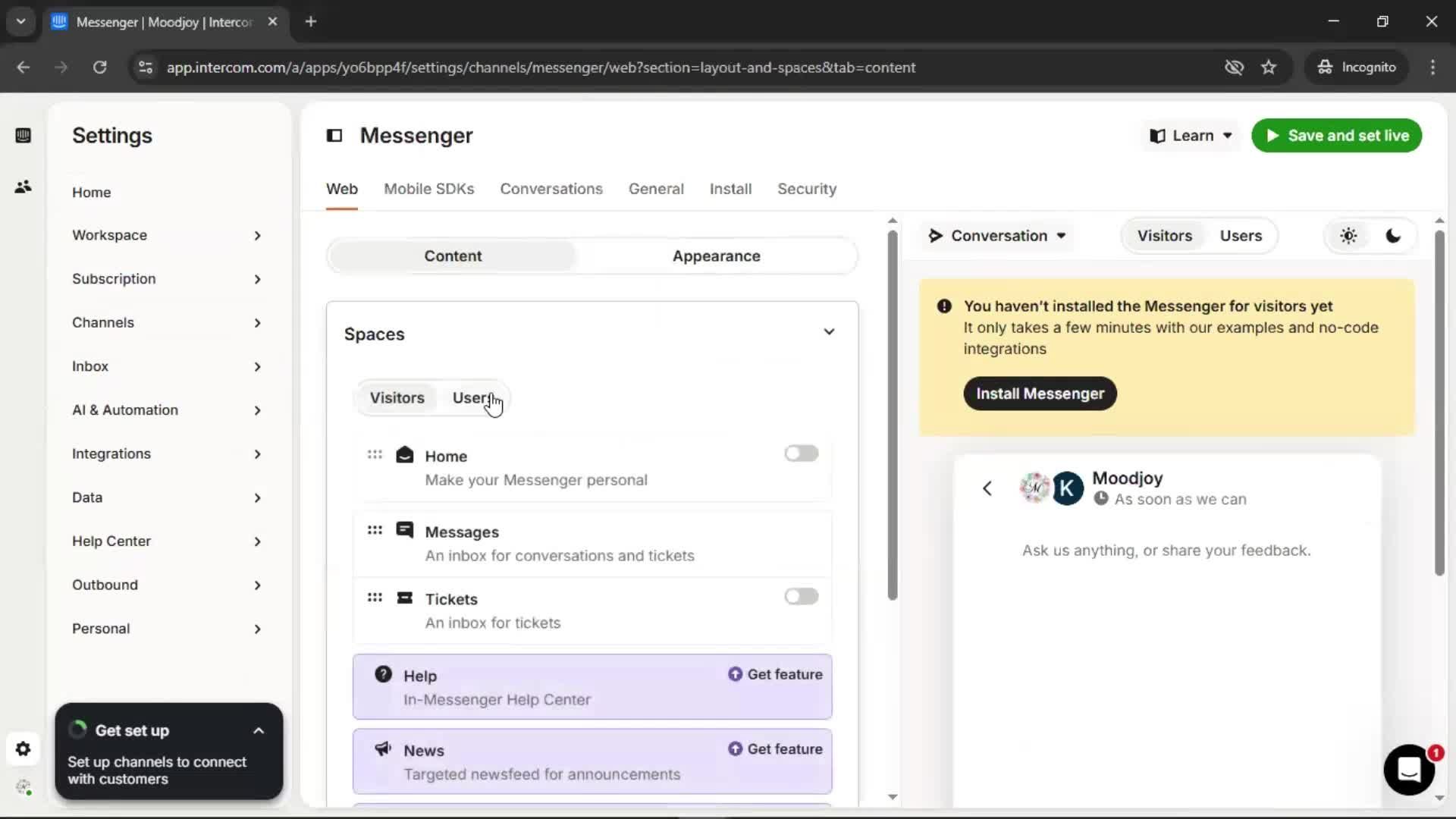 Messenger settings screenshot