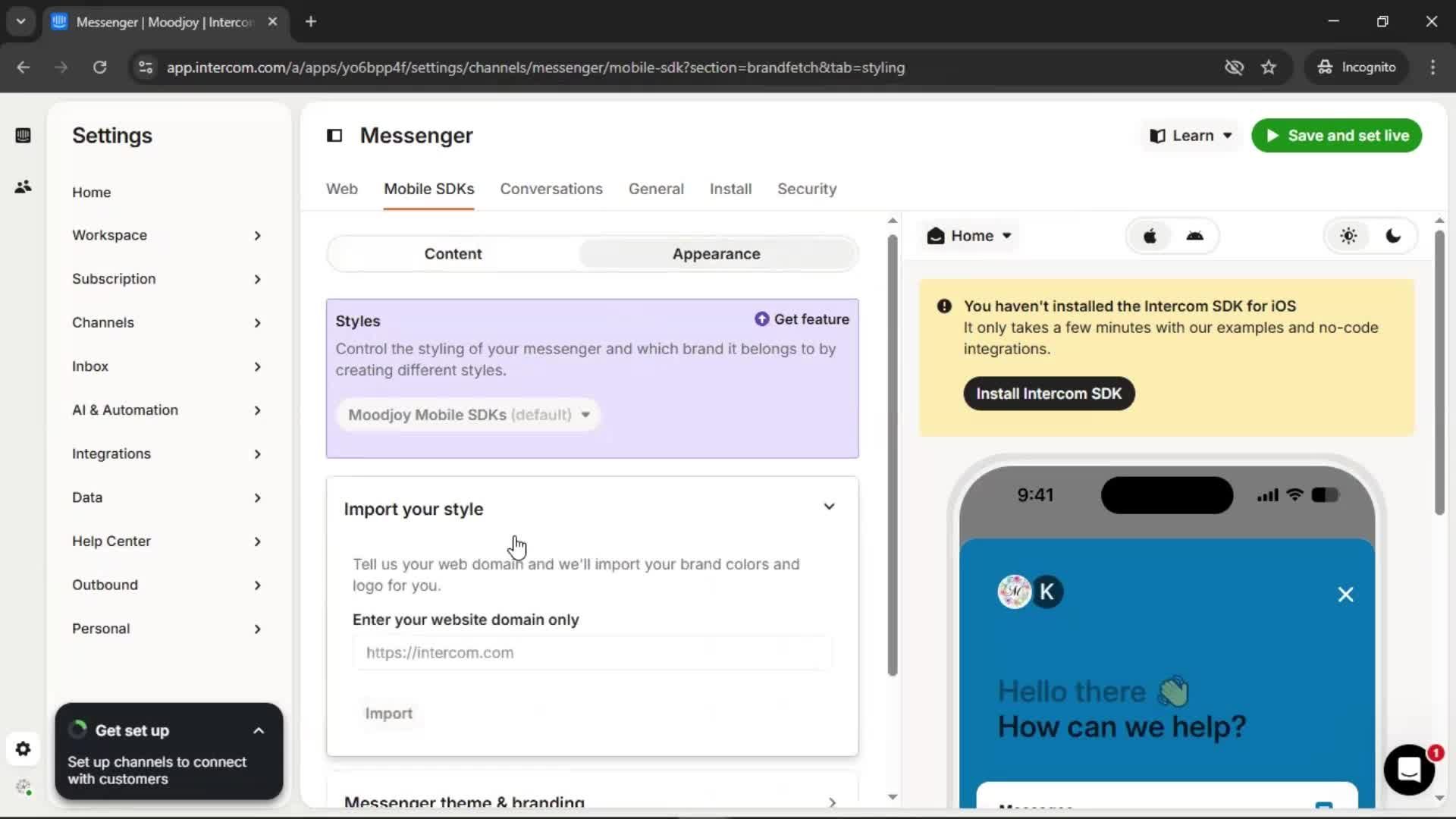 Messenger settings screenshot