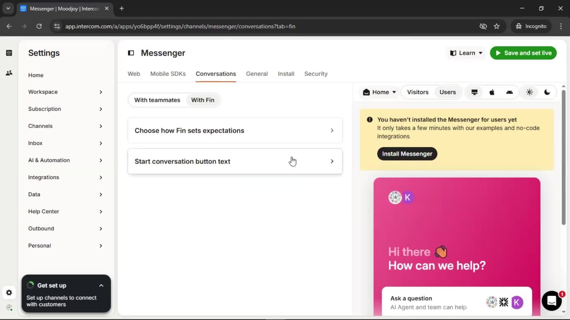 Messenger settings screenshot