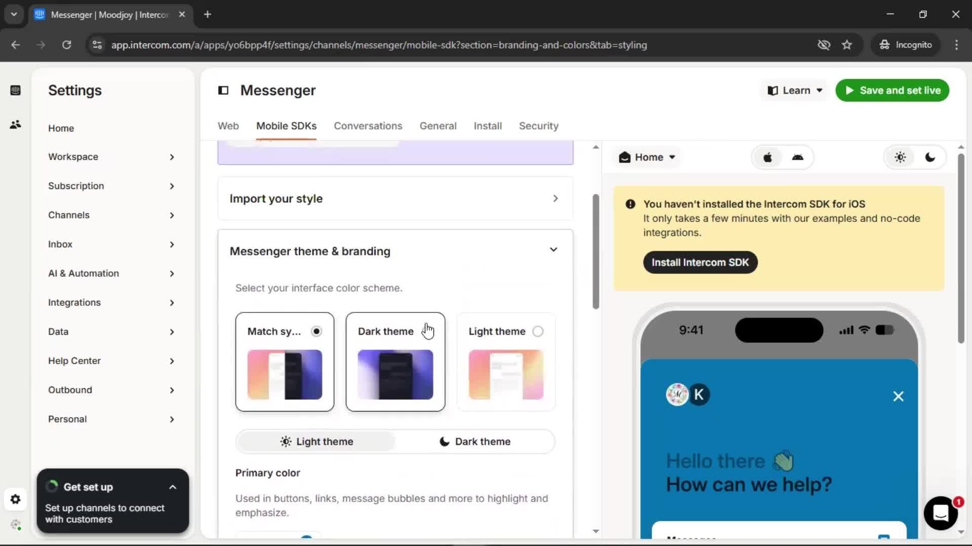 Messenger settings screenshot