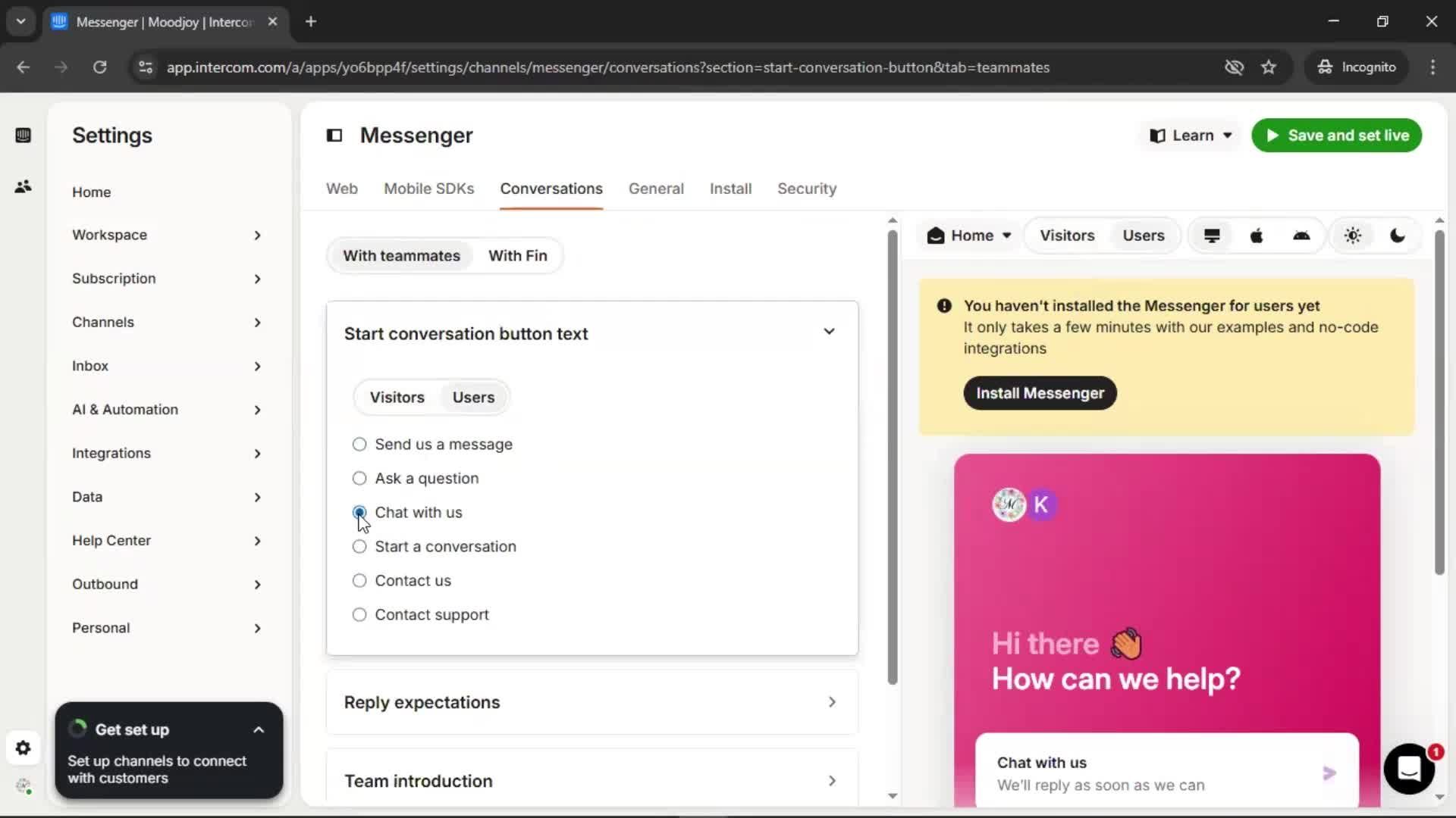 Messenger settings screenshot