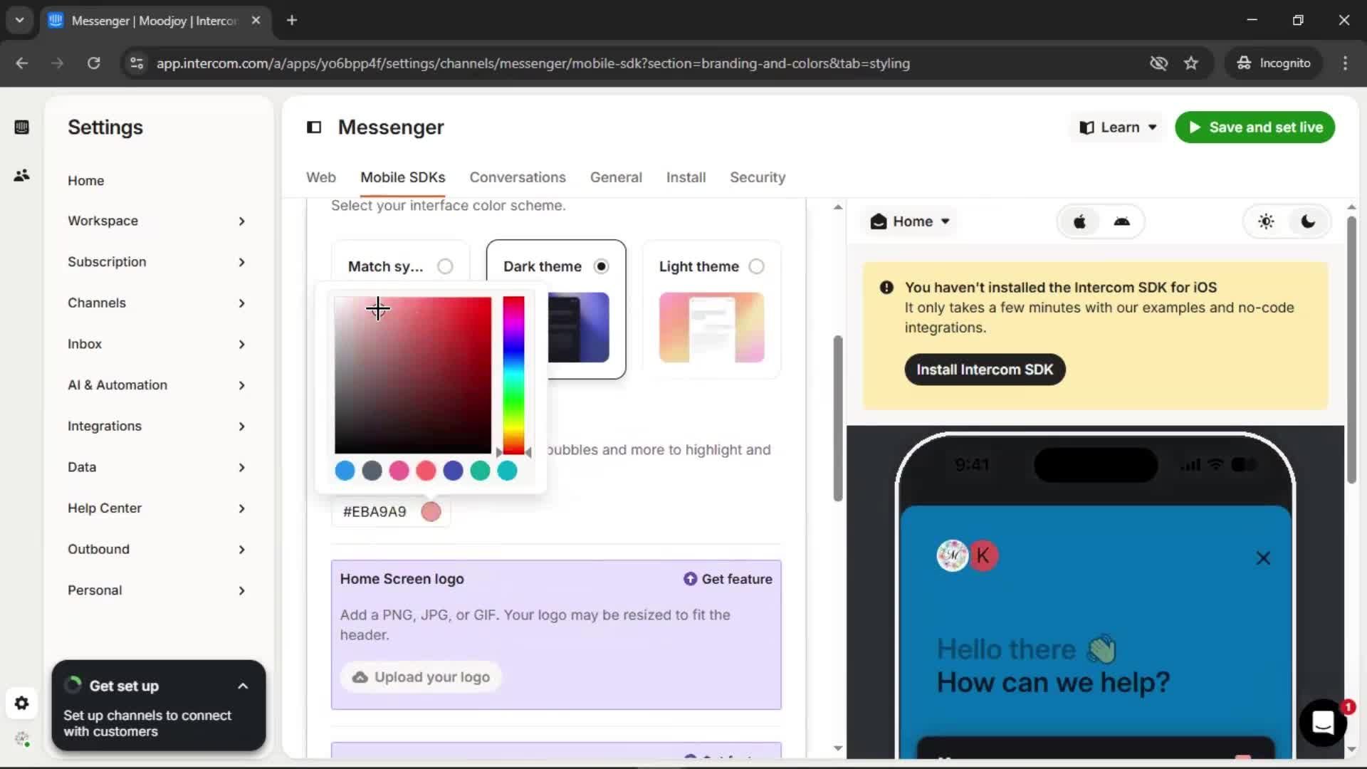Messenger settings screenshot