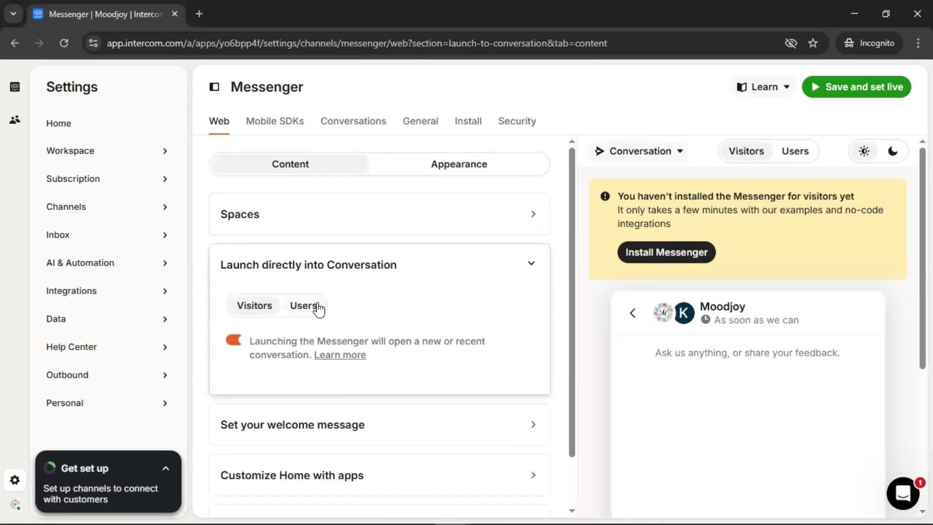 Messenger settings screenshot