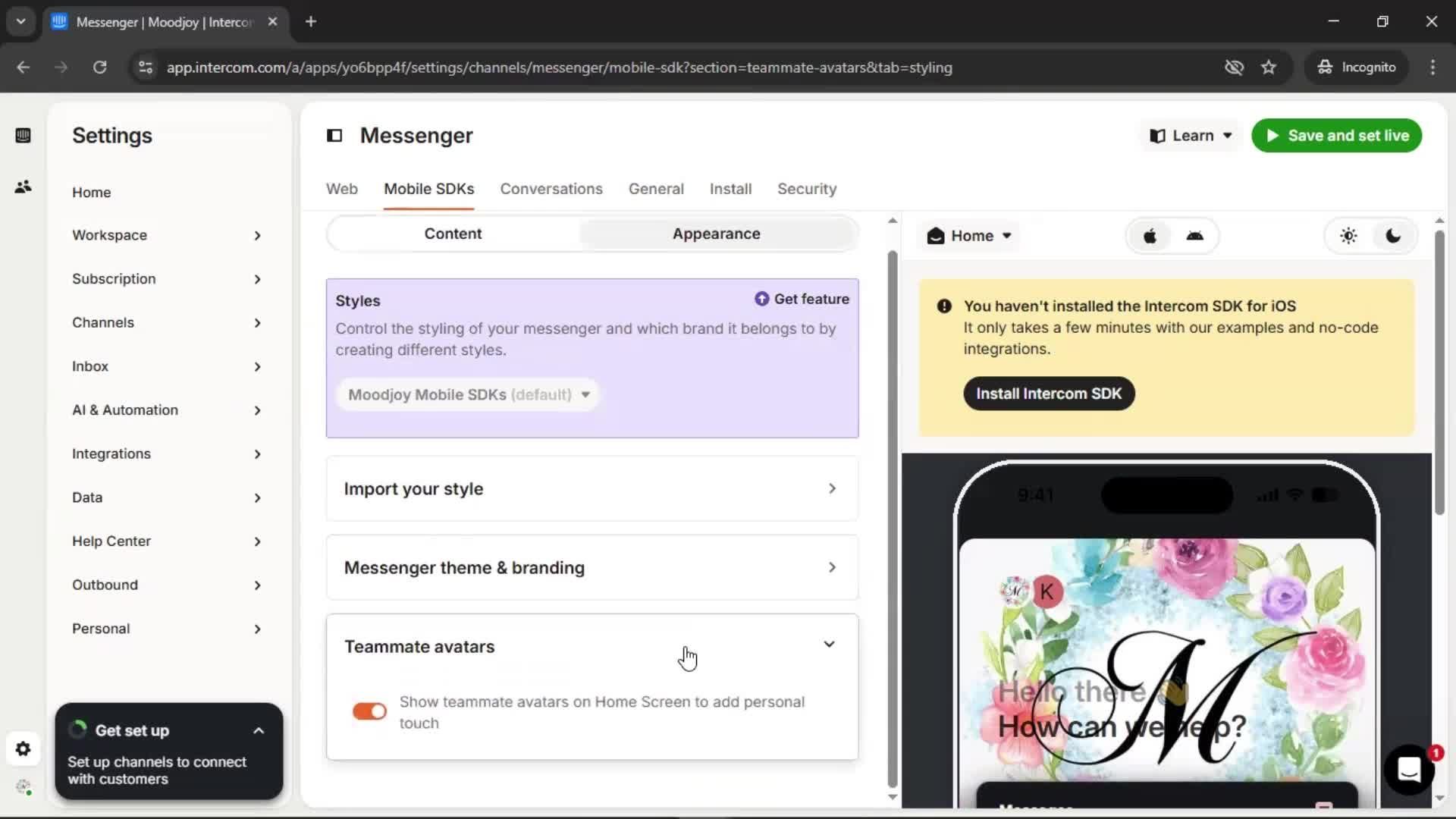 Messenger settings screenshot