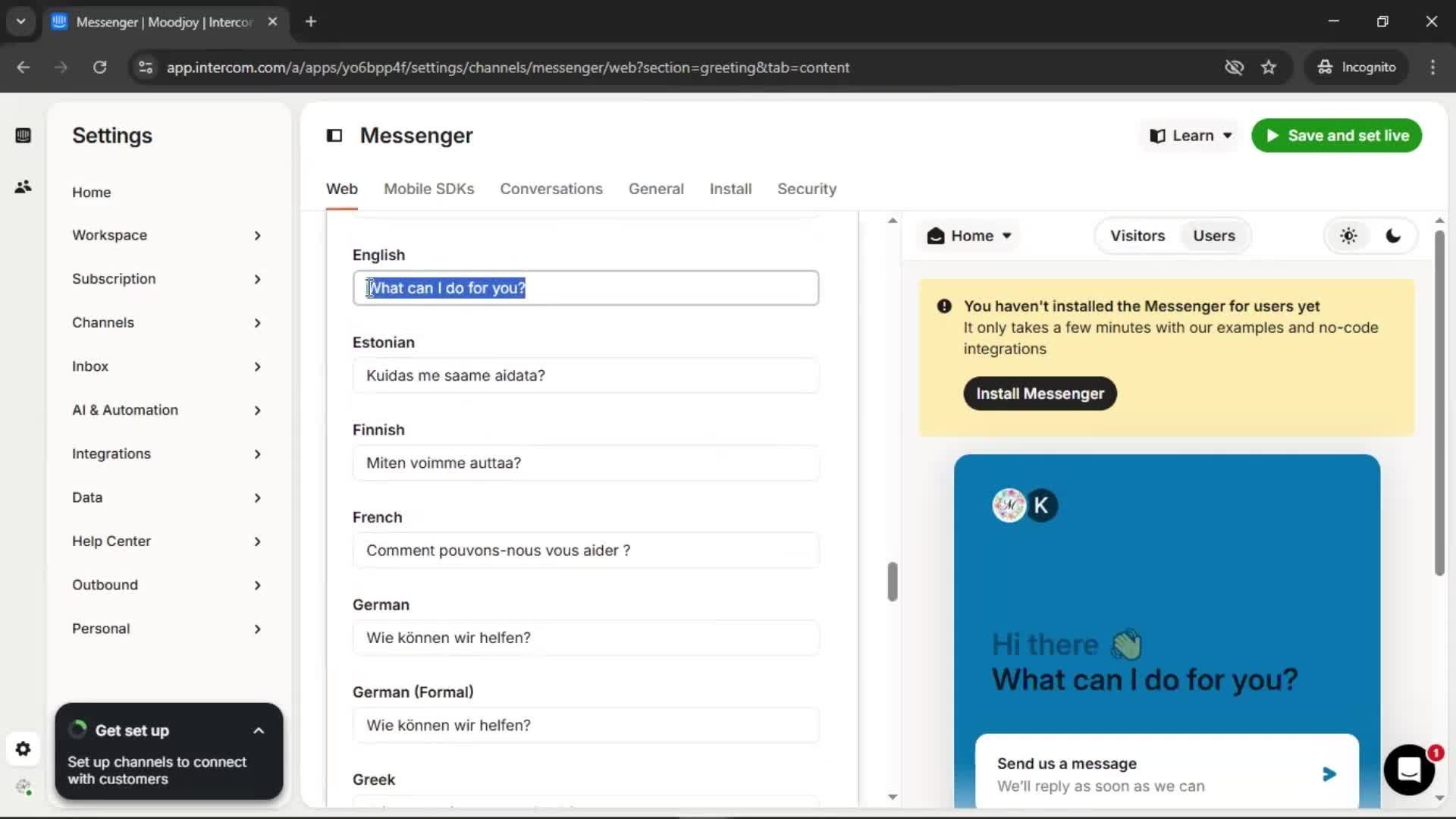 Messenger settings screenshot