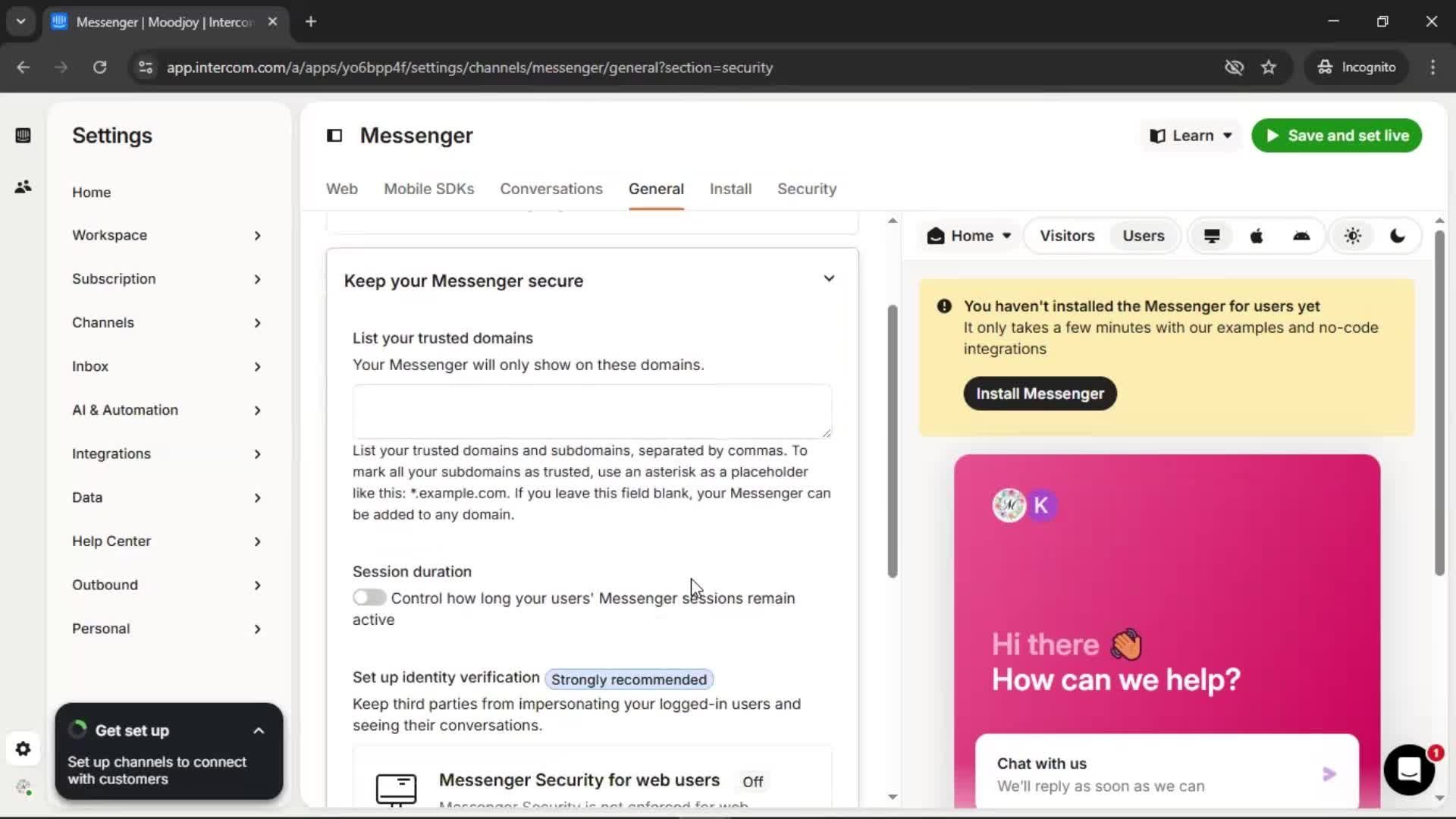 Messenger settings screenshot