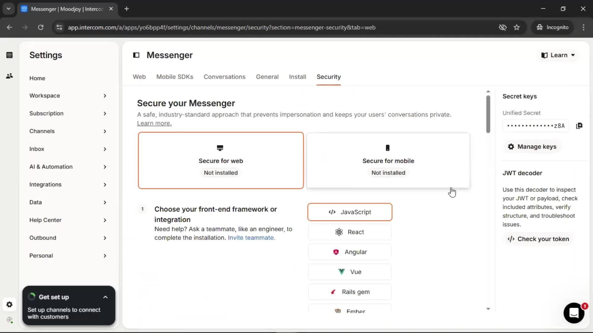 Messenger settings screenshot