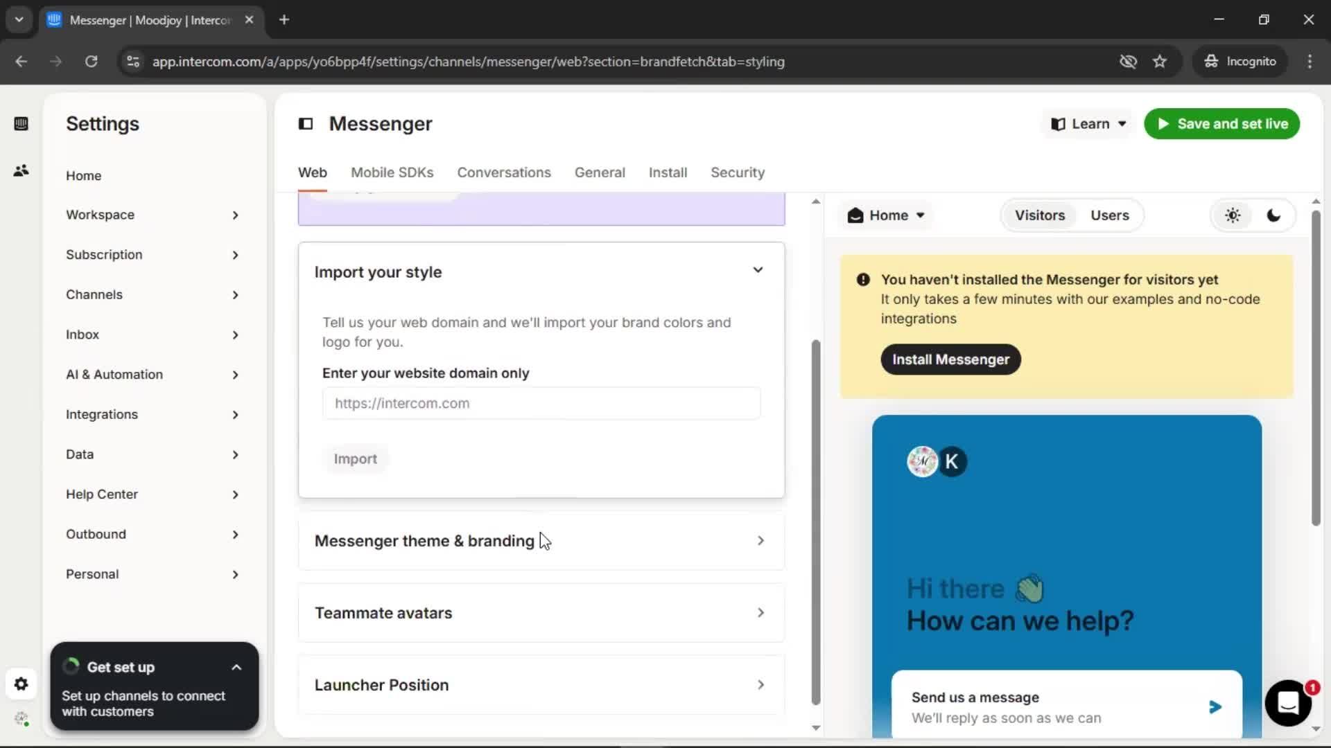 Messenger settings screenshot
