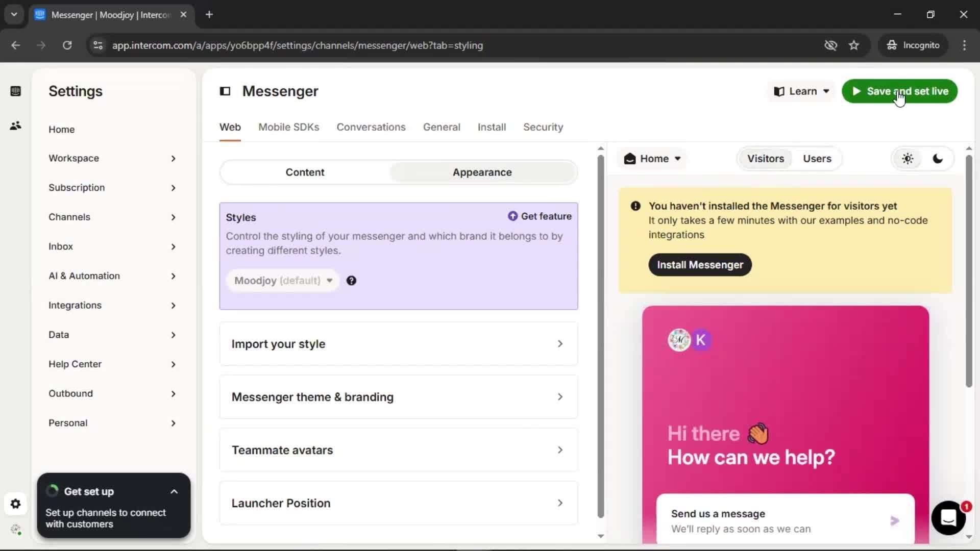 Messenger settings screenshot