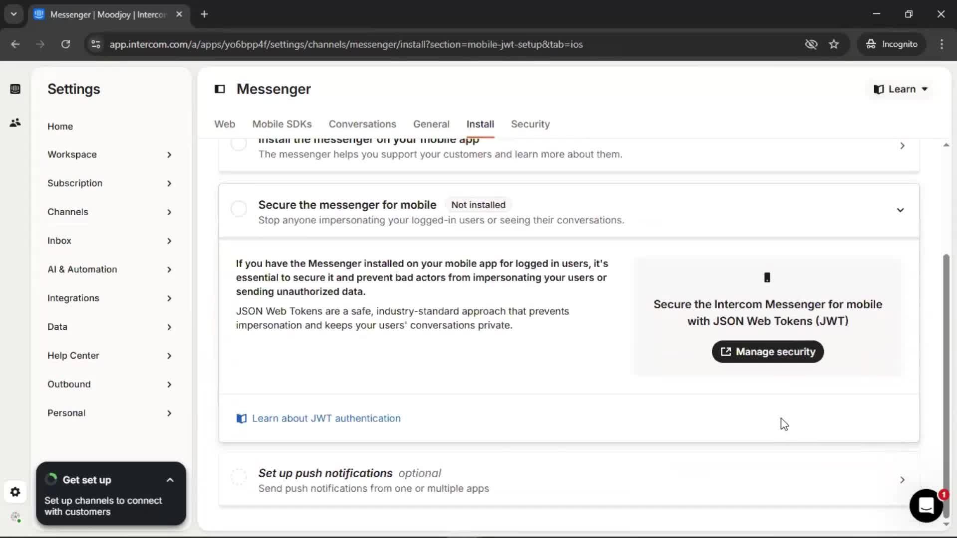 Messenger settings screenshot