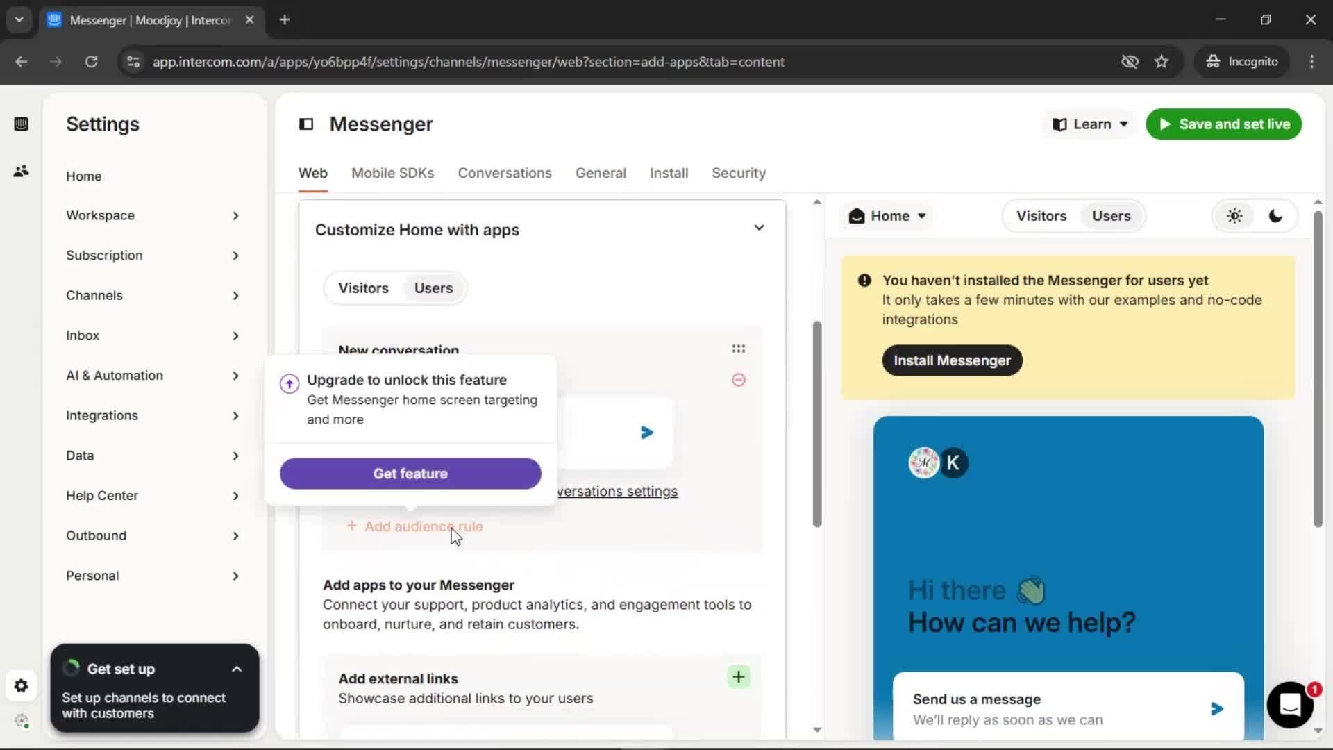 Messenger settings screenshot