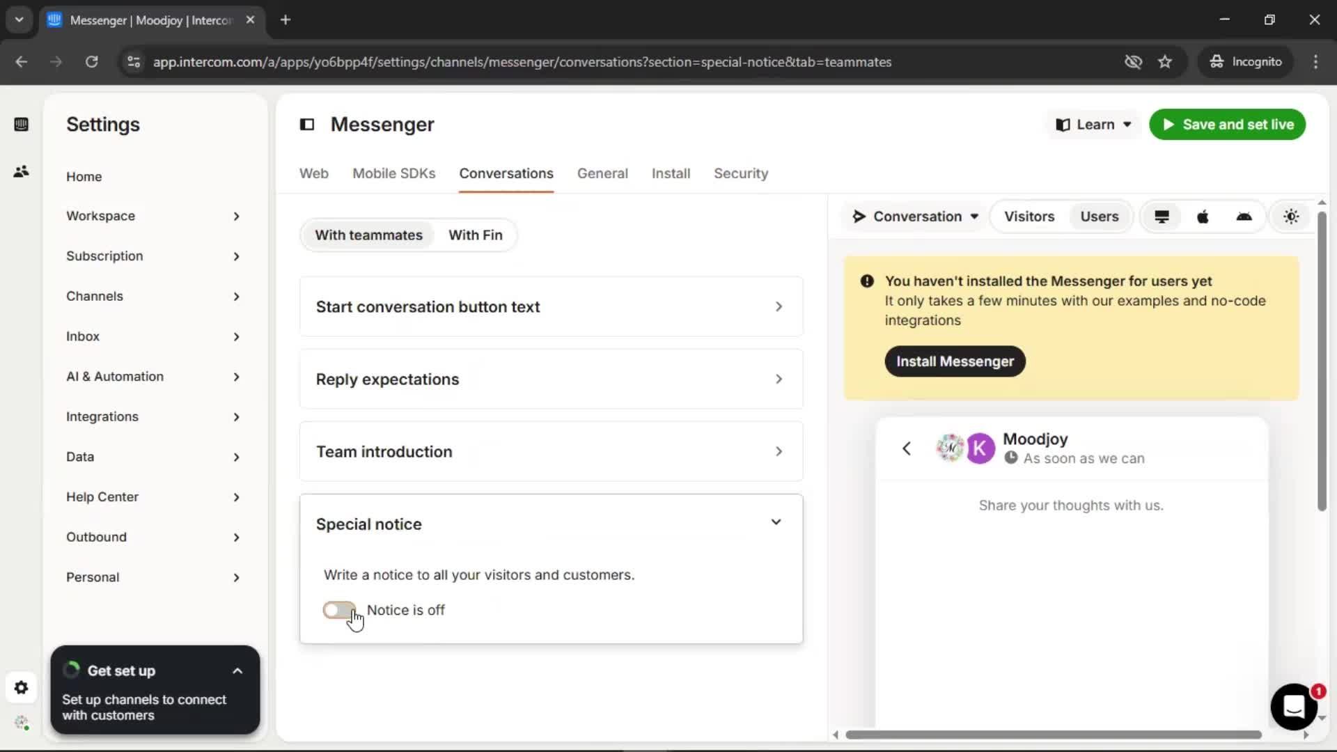 Messenger settings screenshot