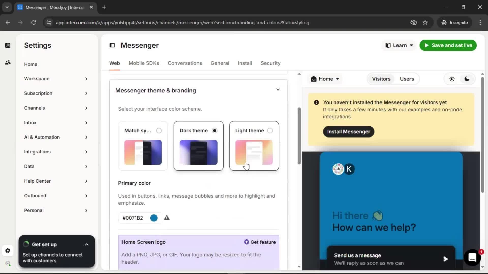 Messenger settings screenshot