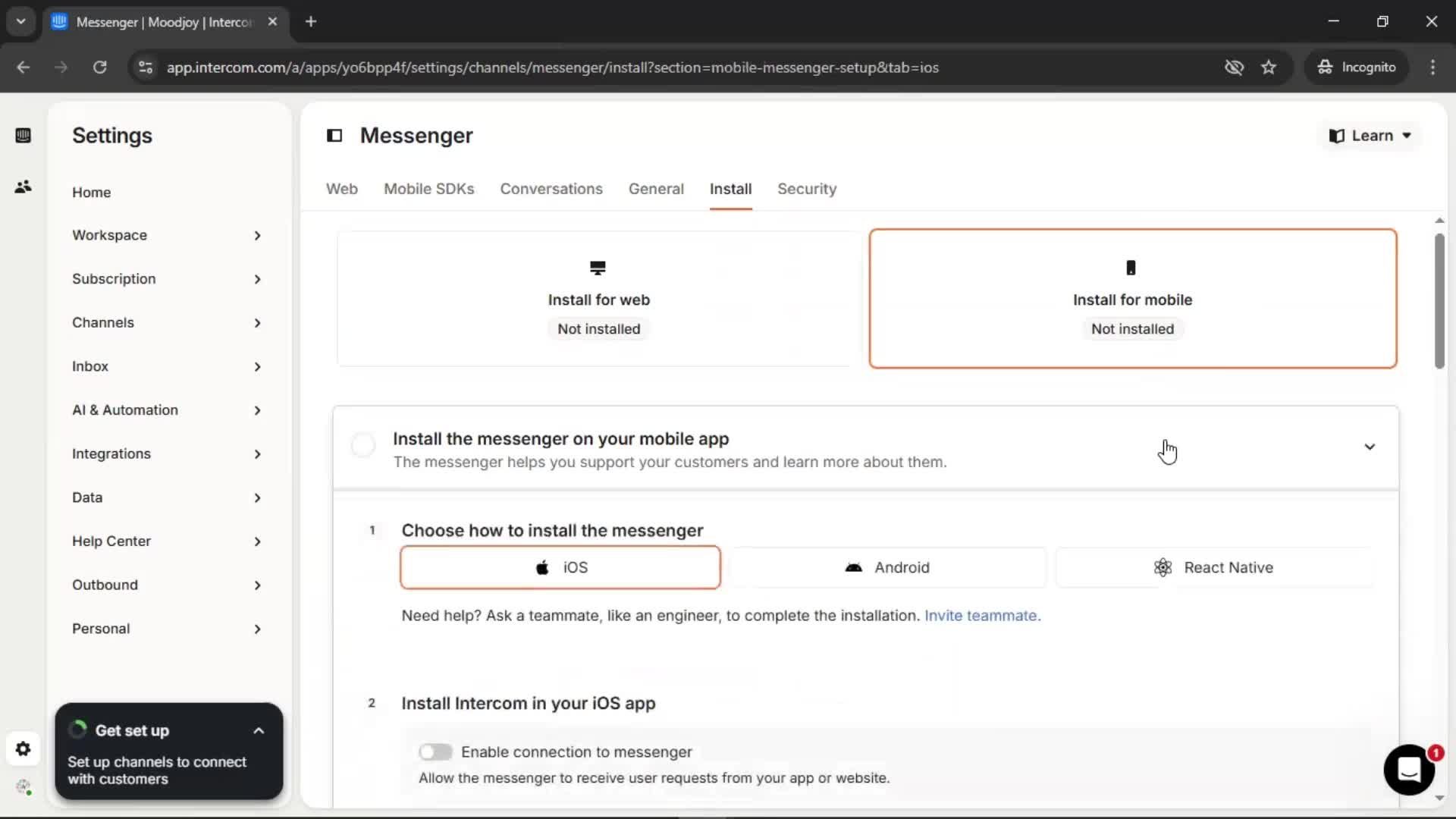 Messenger settings screenshot