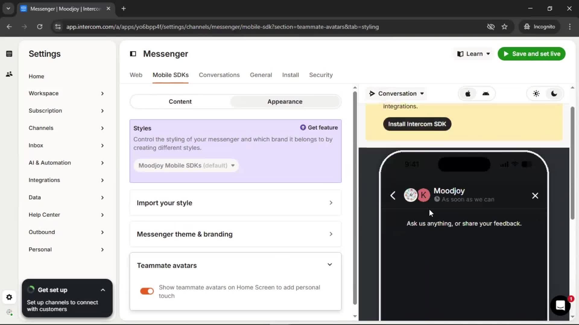 Messenger settings screenshot