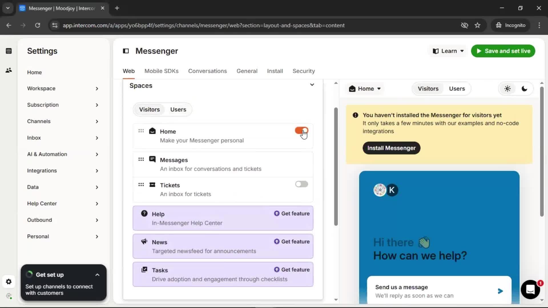 Messenger settings screenshot