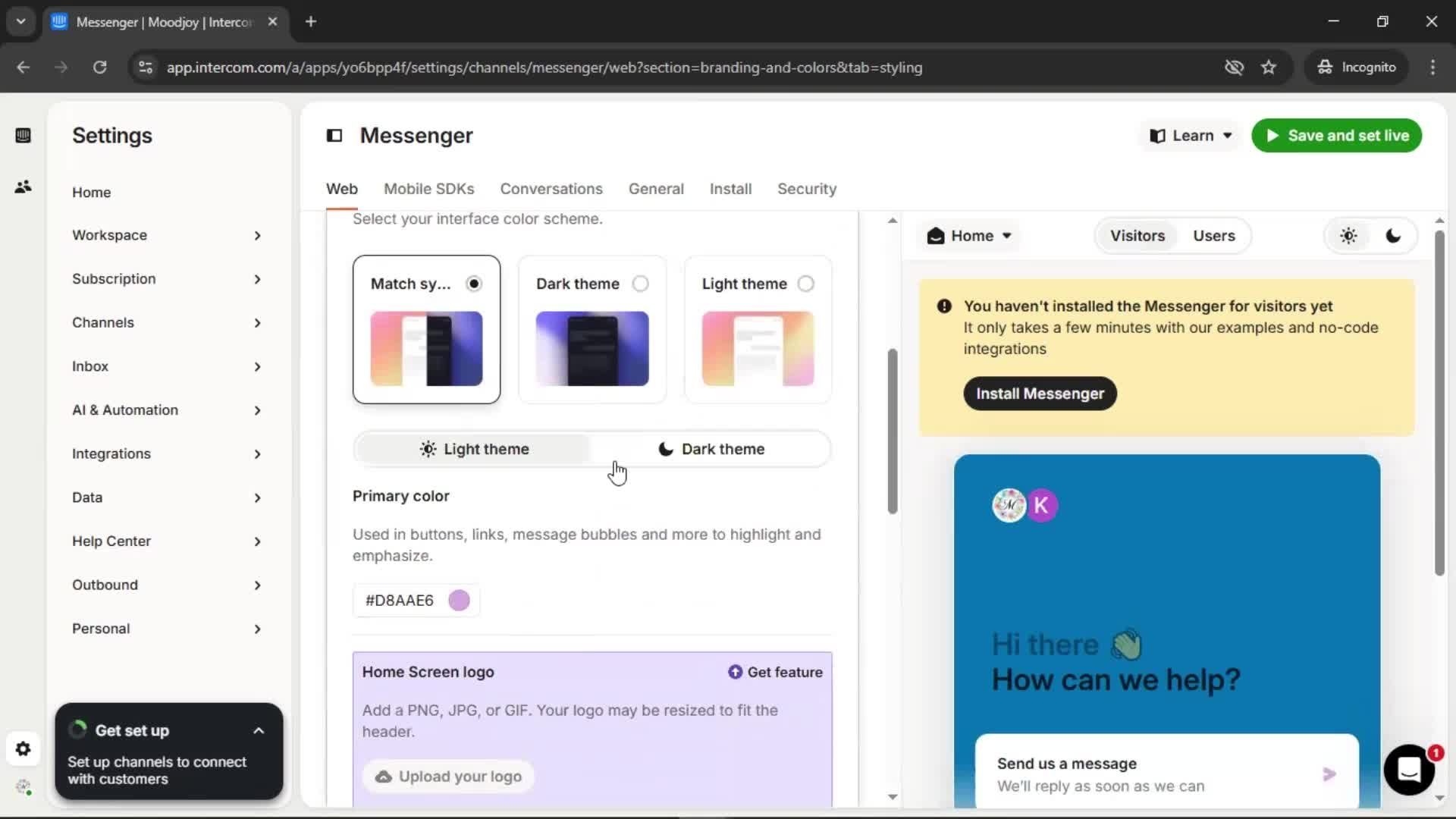 Messenger settings screenshot