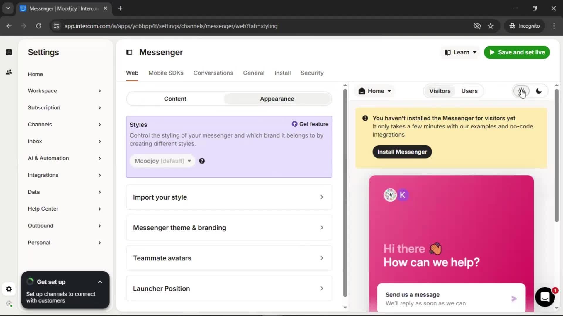 Messenger settings screenshot