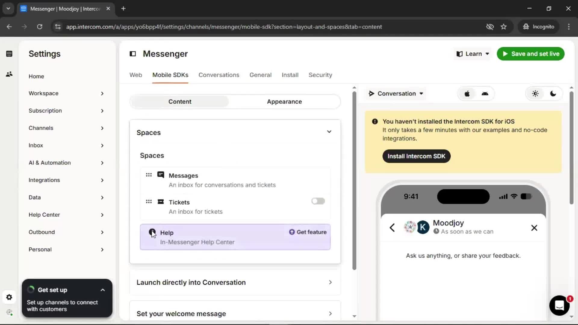 Messenger settings screenshot