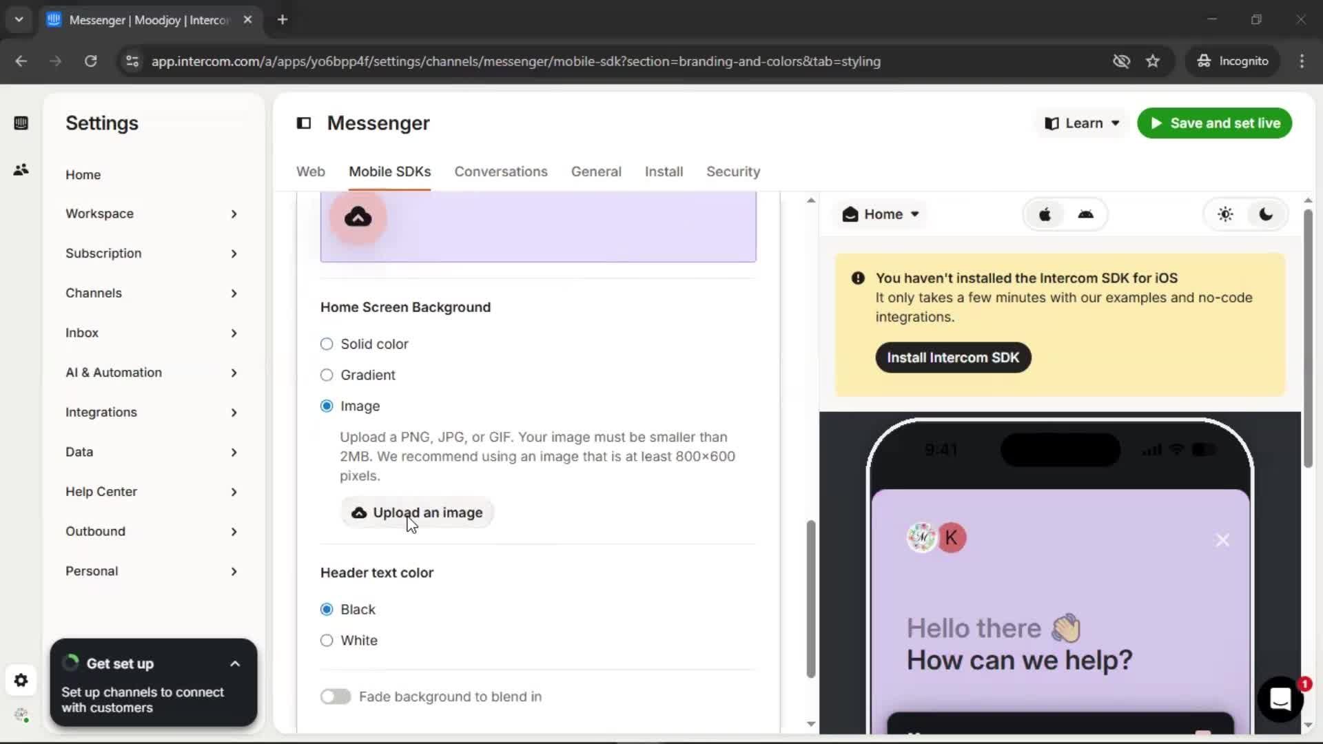 Messenger settings screenshot