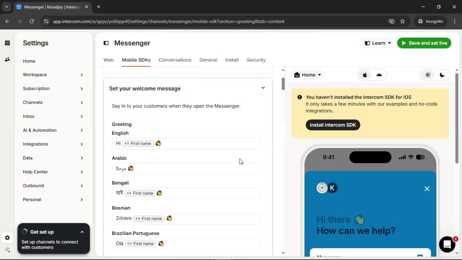 Messenger settings screenshot