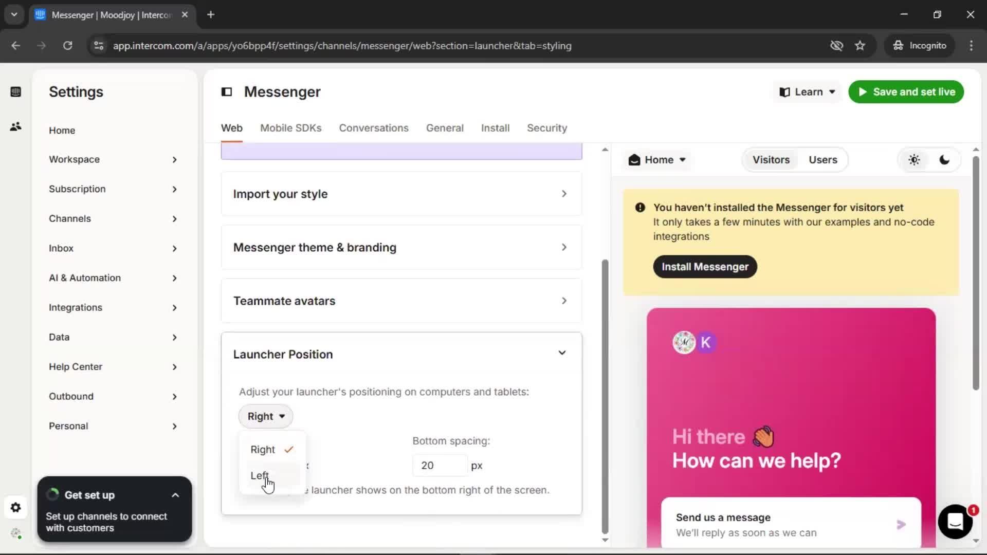 Messenger settings screenshot