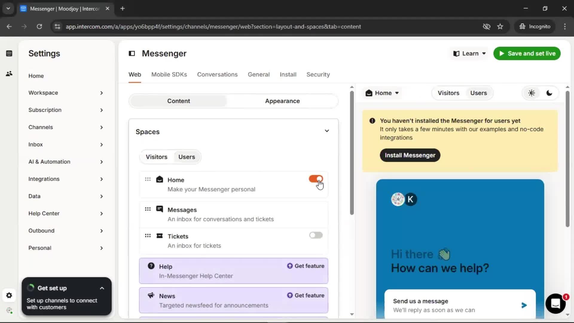 Messenger settings screenshot