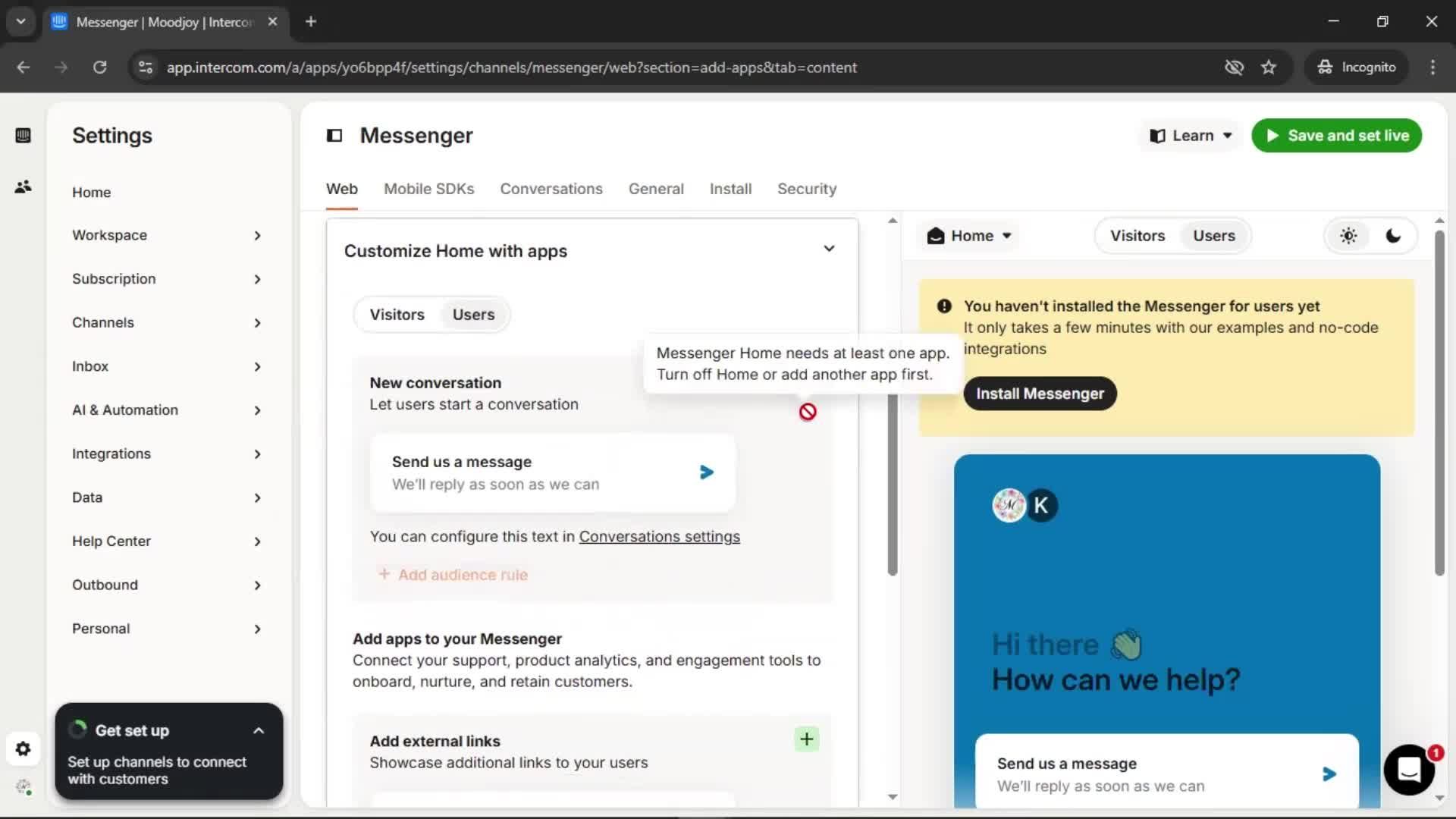 Messenger settings screenshot