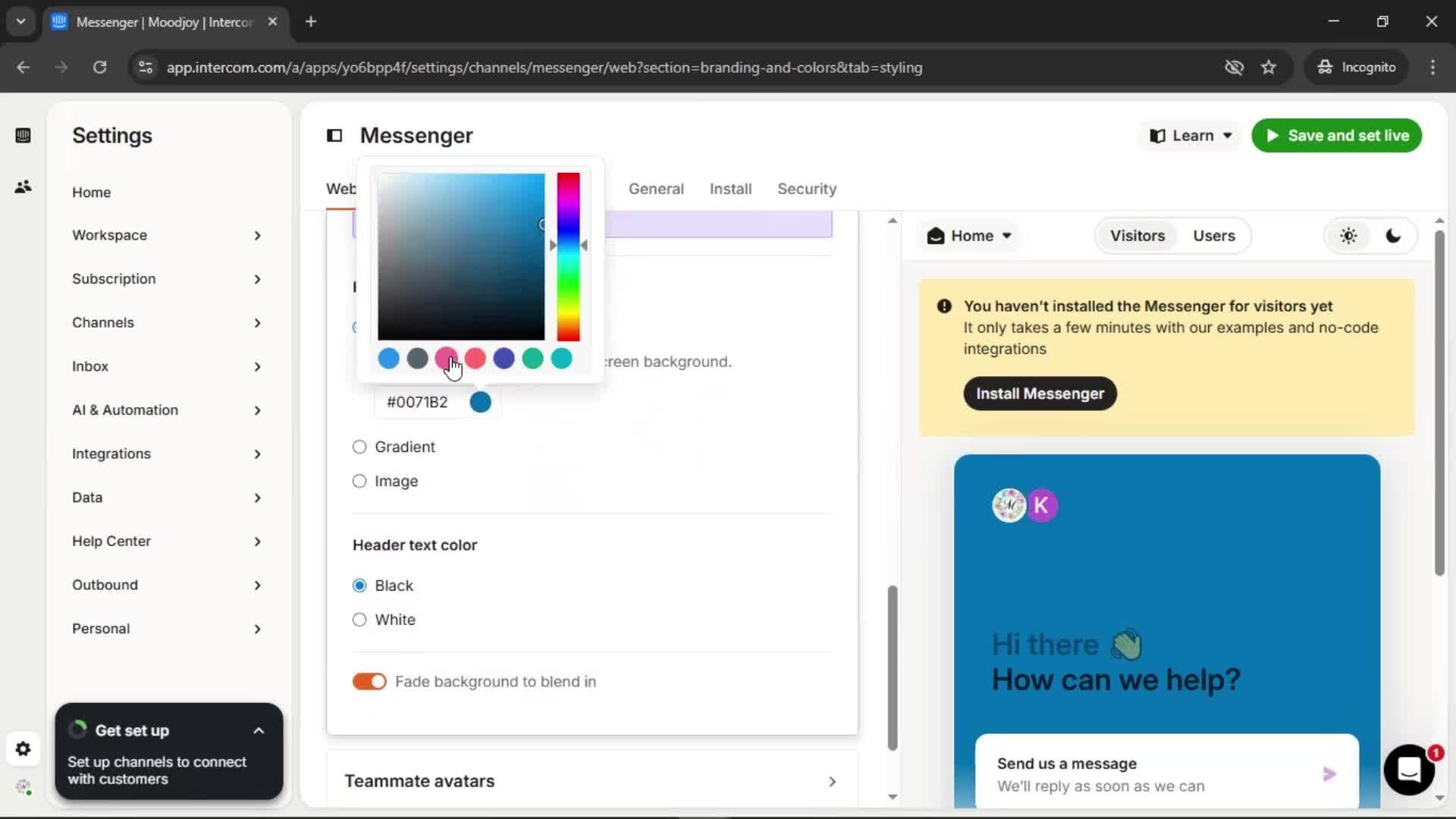 Messenger settings screenshot