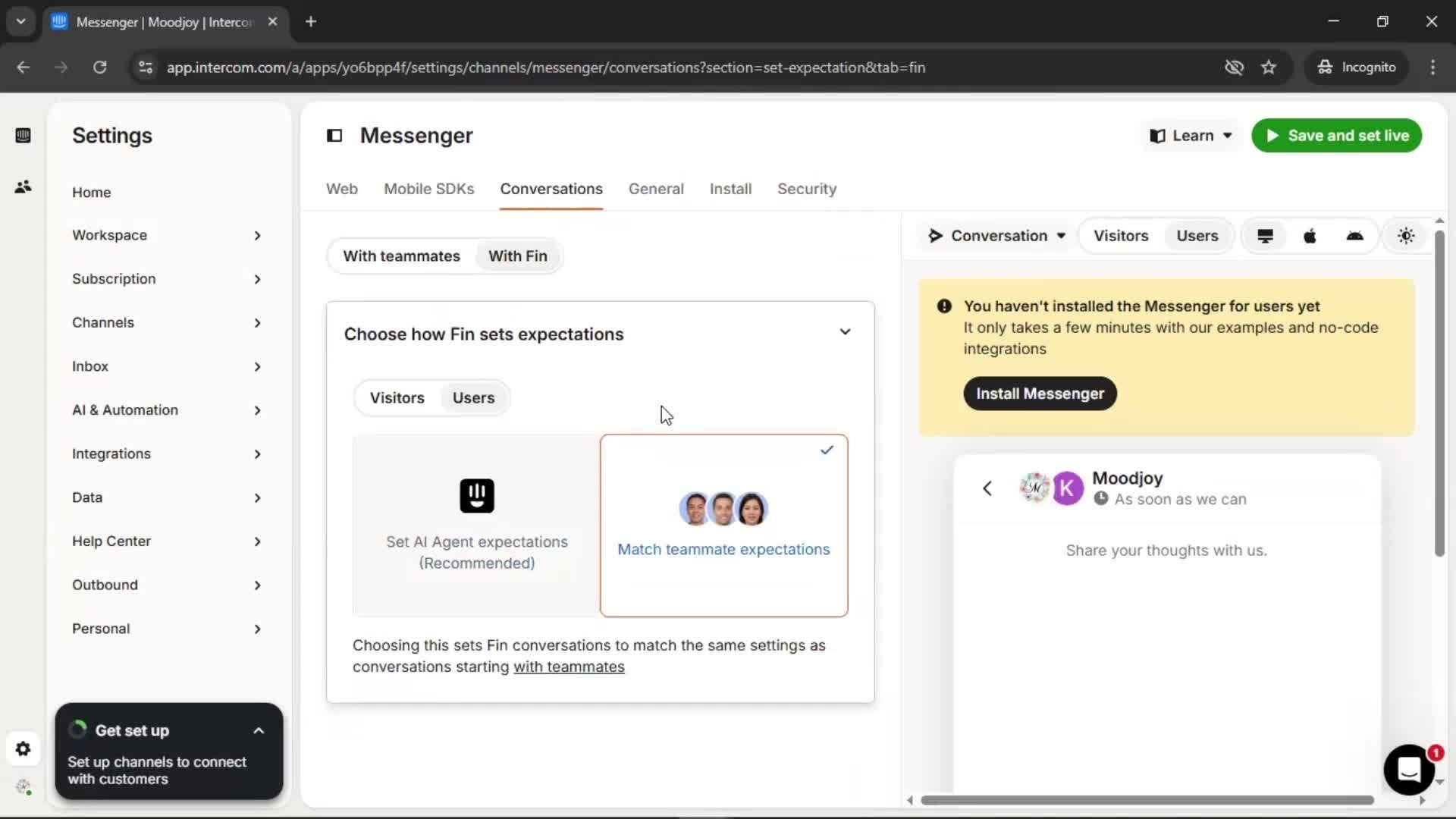 Messenger settings screenshot