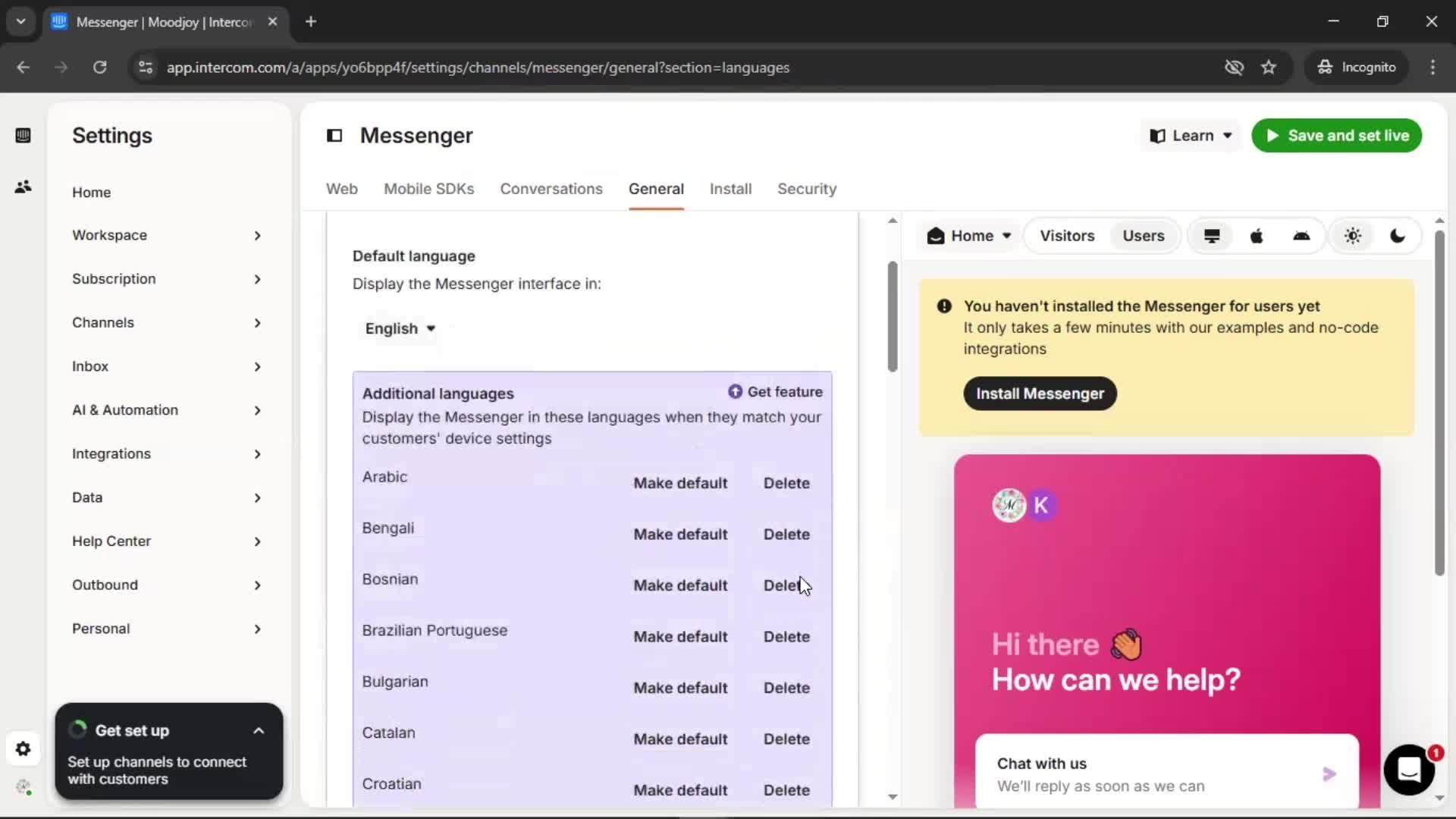 Messenger settings screenshot