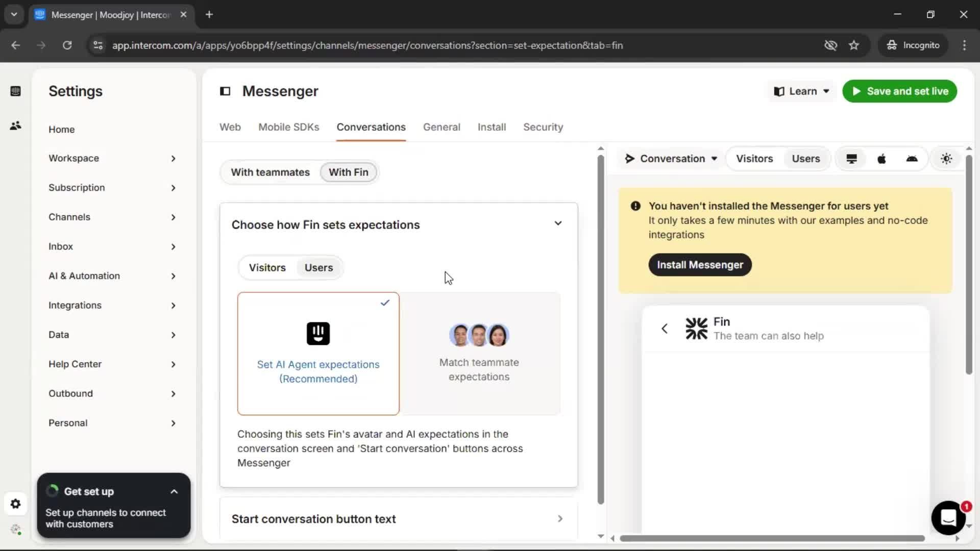 Messenger settings screenshot