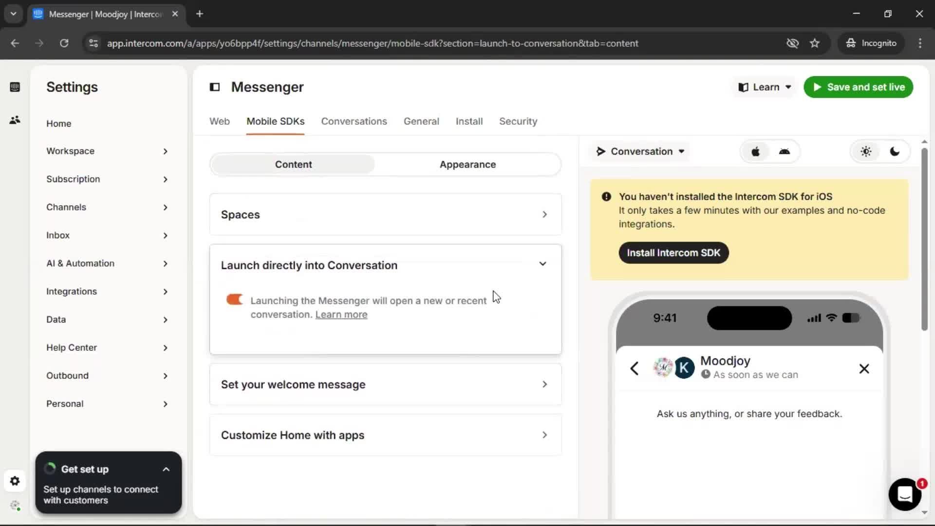 Messenger settings screenshot