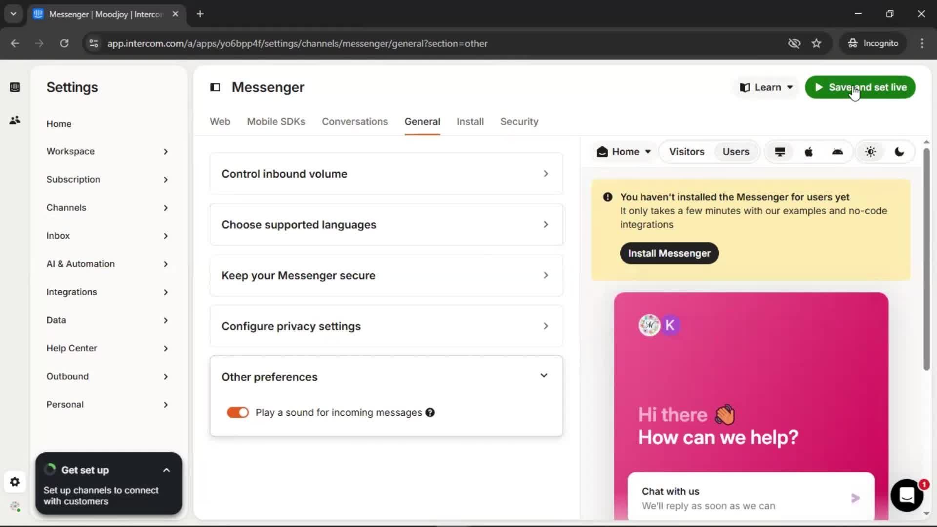 Messenger settings screenshot