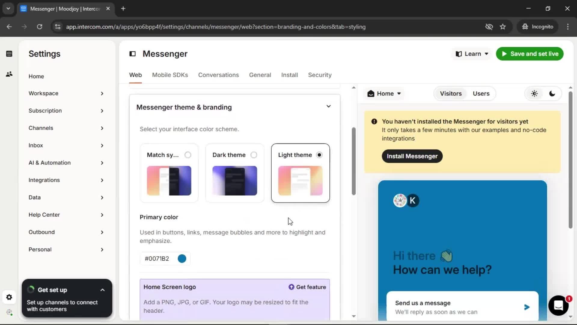 Messenger settings screenshot