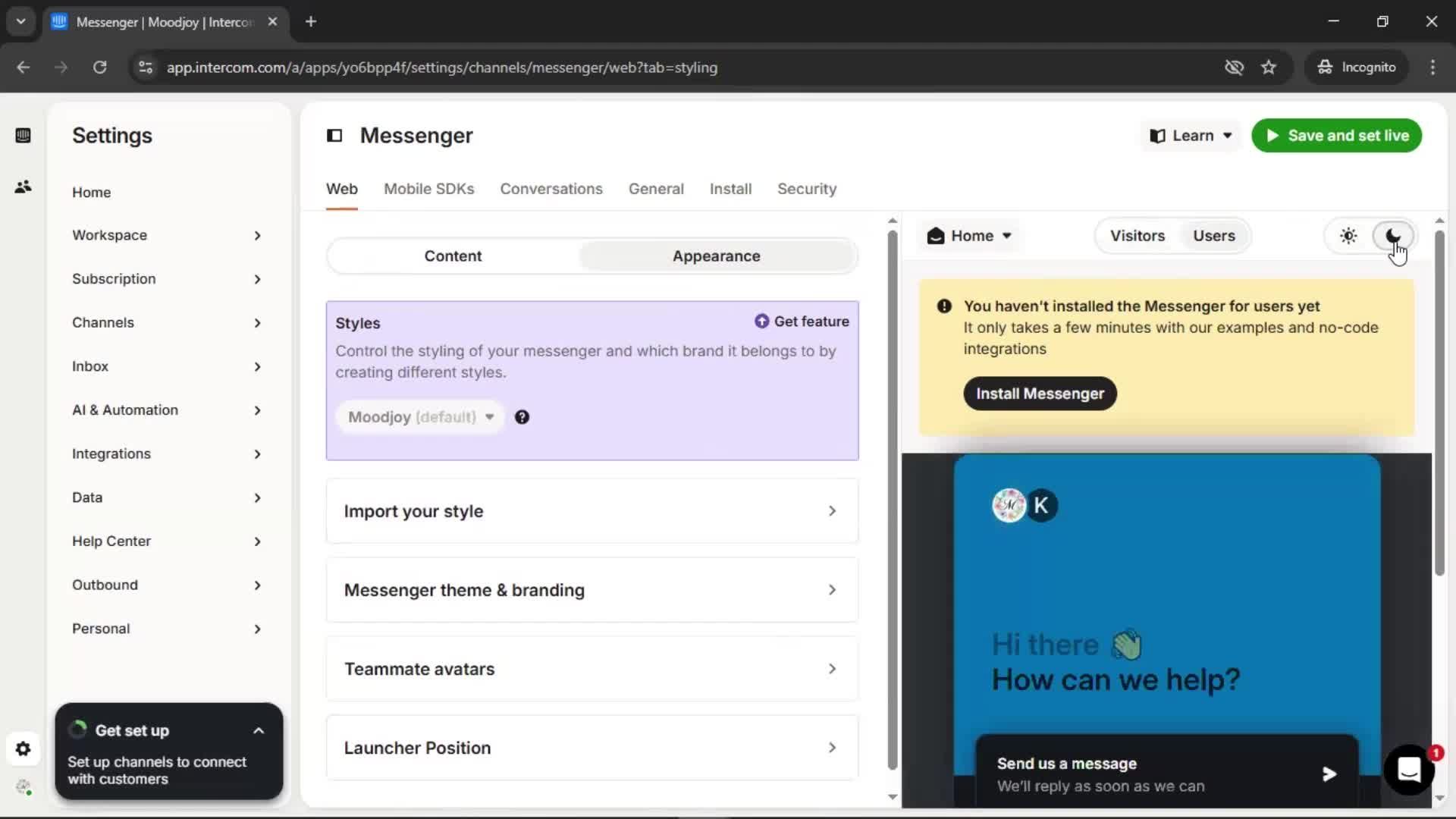 Messenger settings screenshot