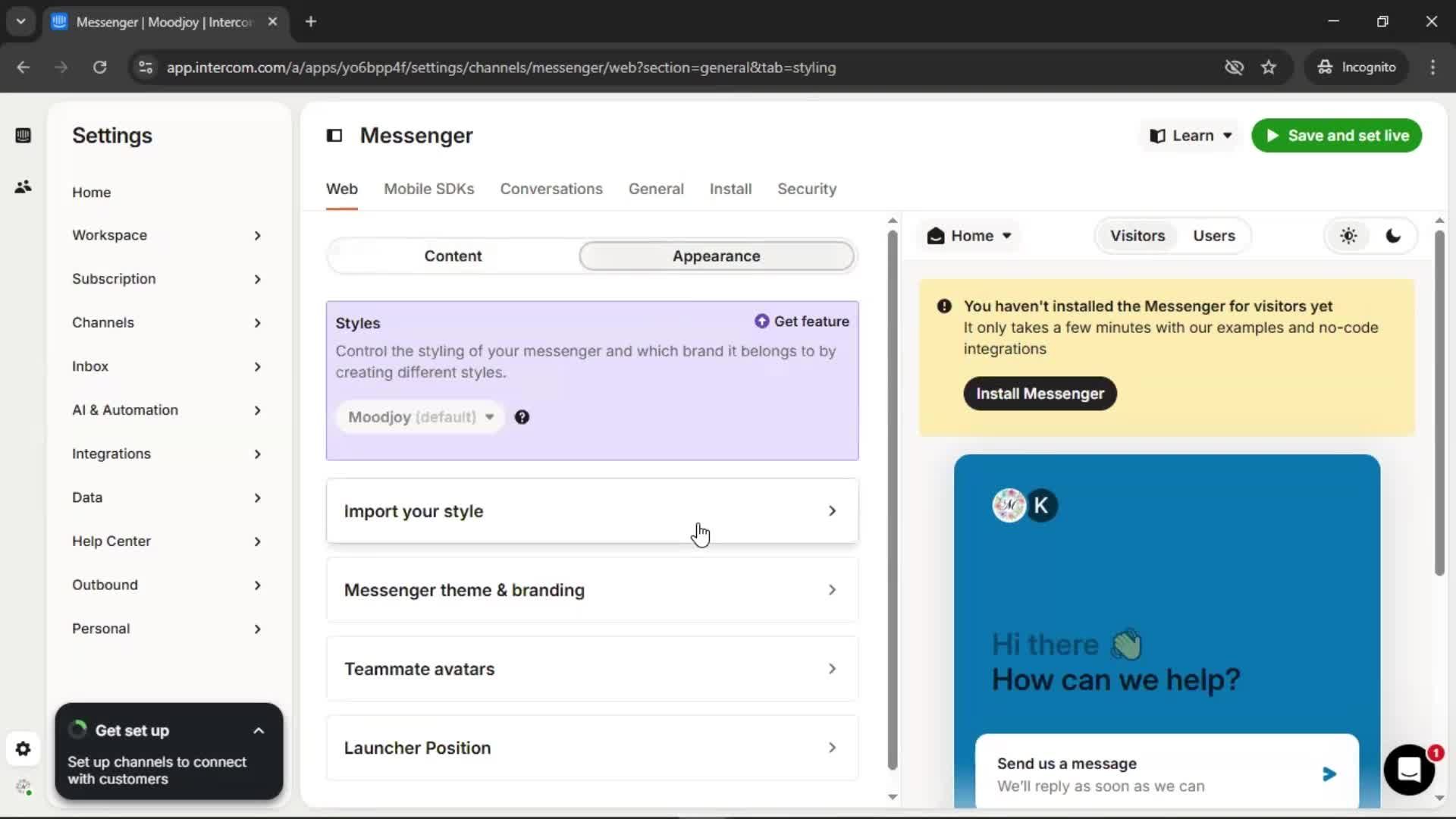 Messenger settings screenshot