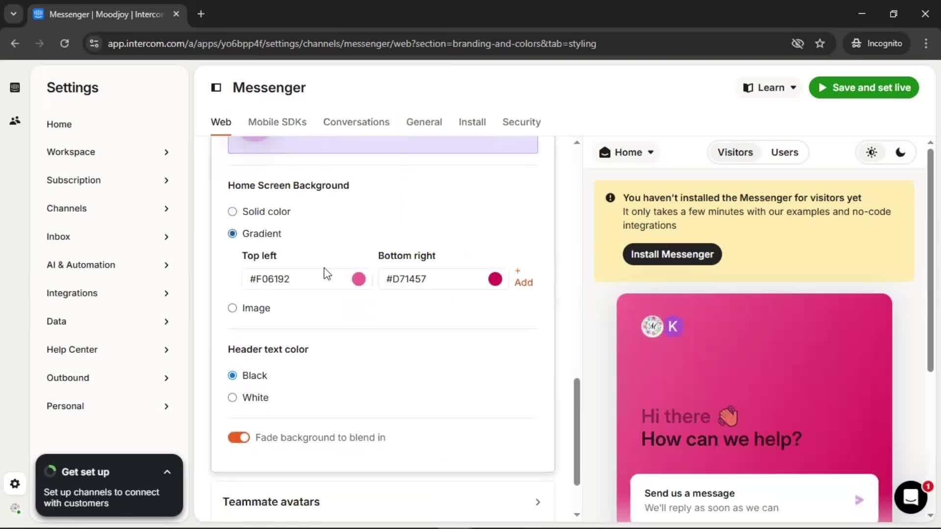 Messenger settings screenshot