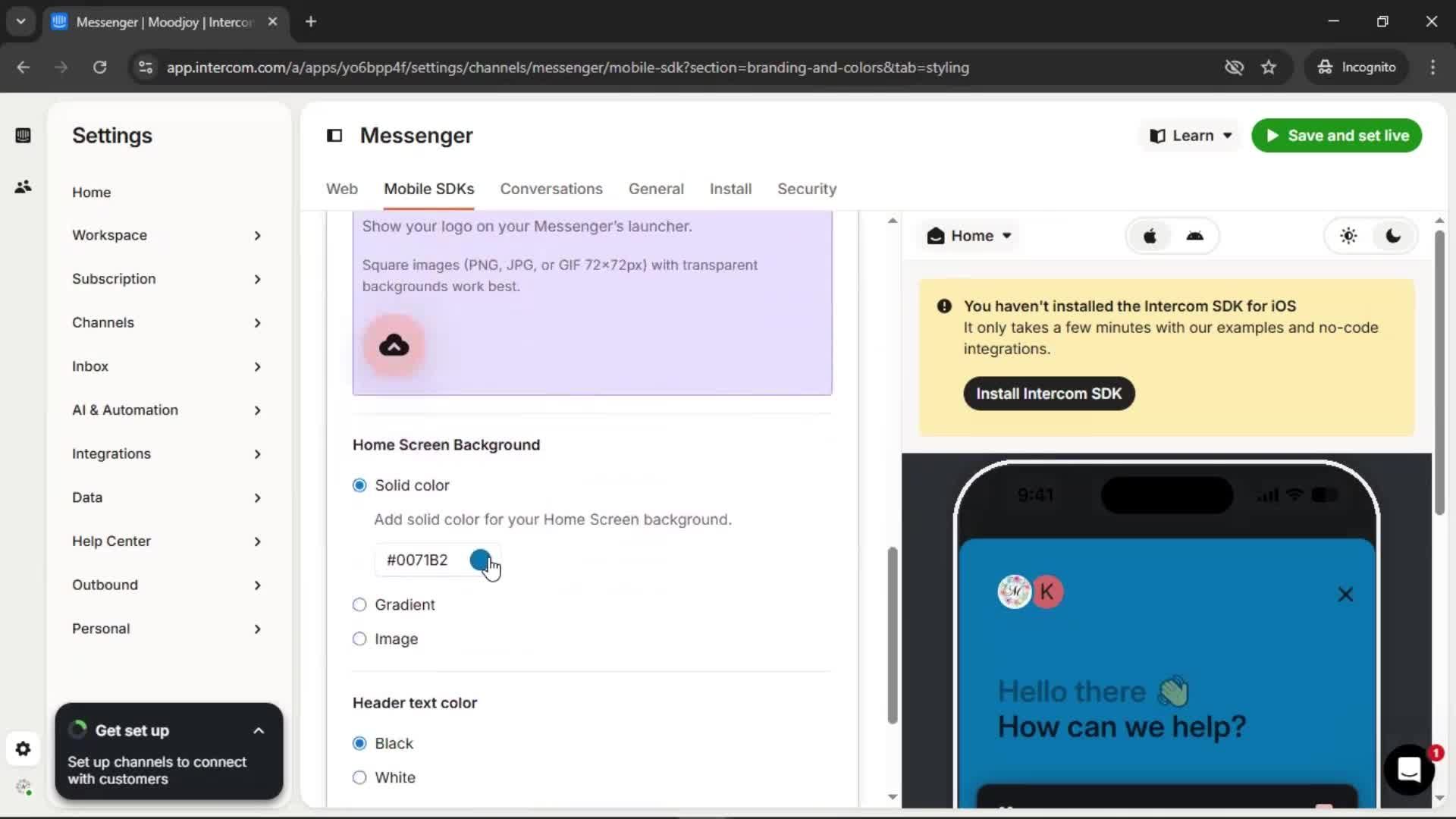 Messenger settings screenshot