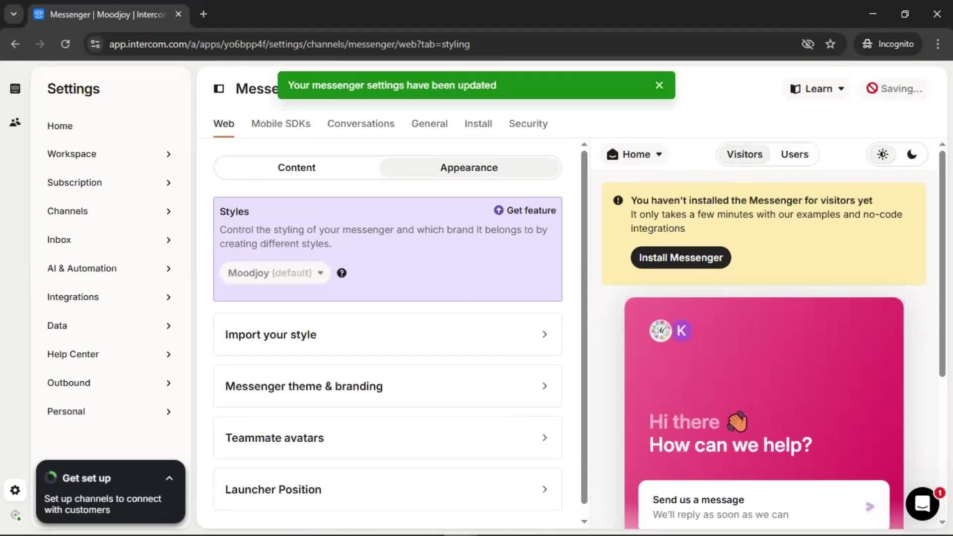 Messenger settings screenshot