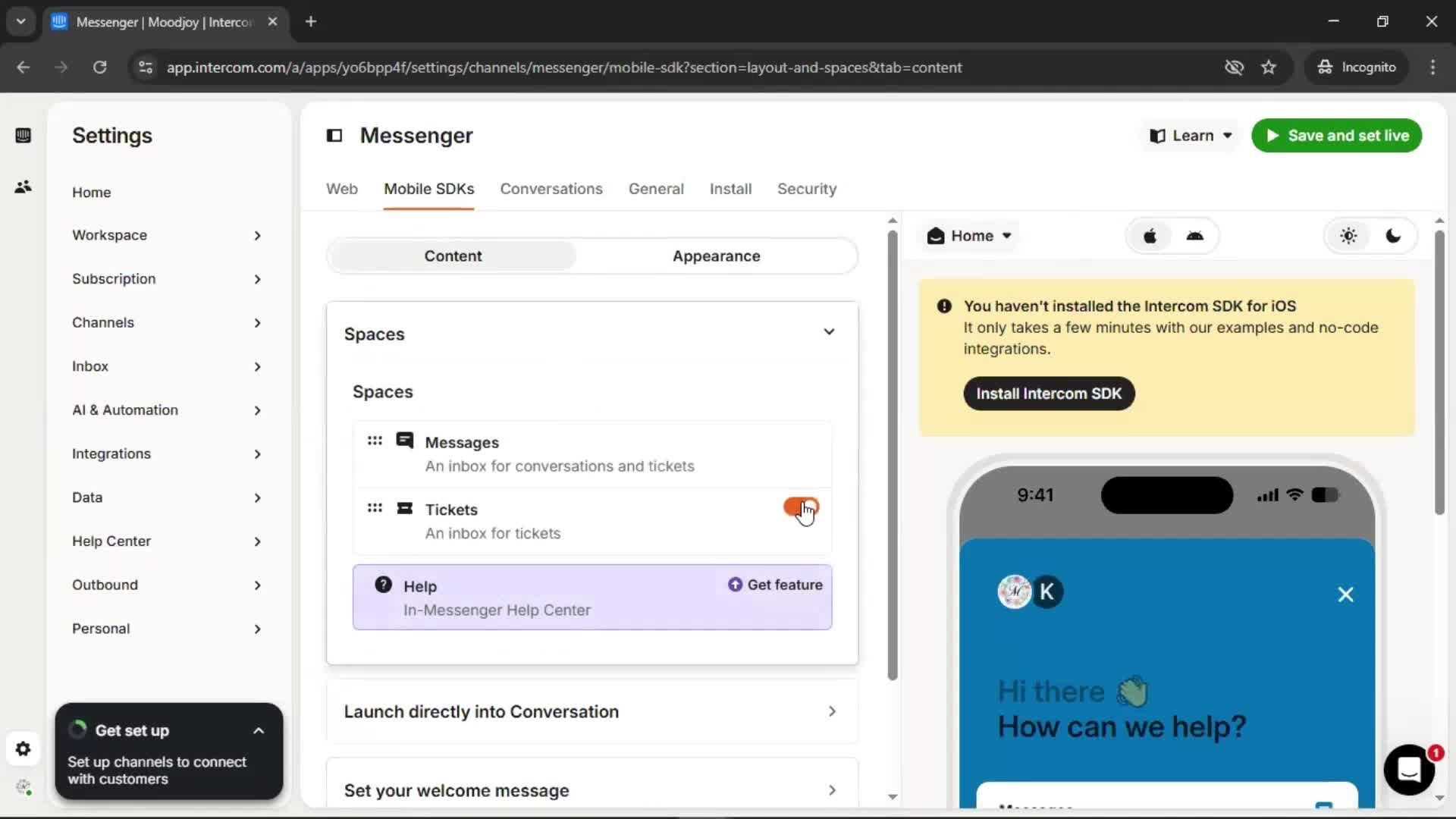 Messenger settings screenshot