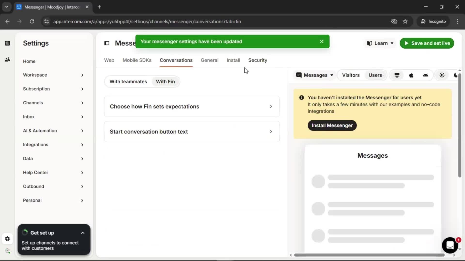 Messenger settings screenshot