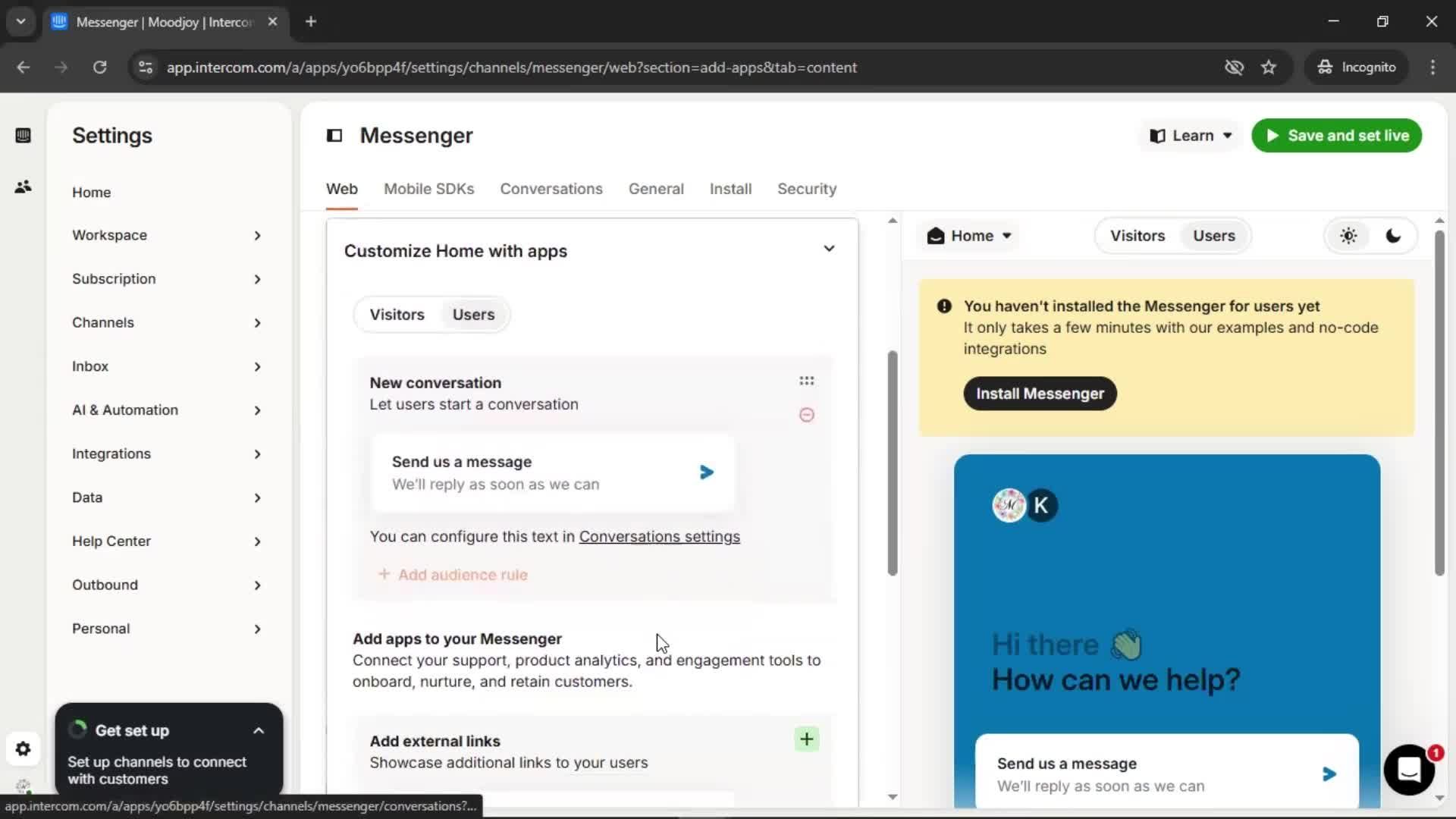 Messenger settings screenshot