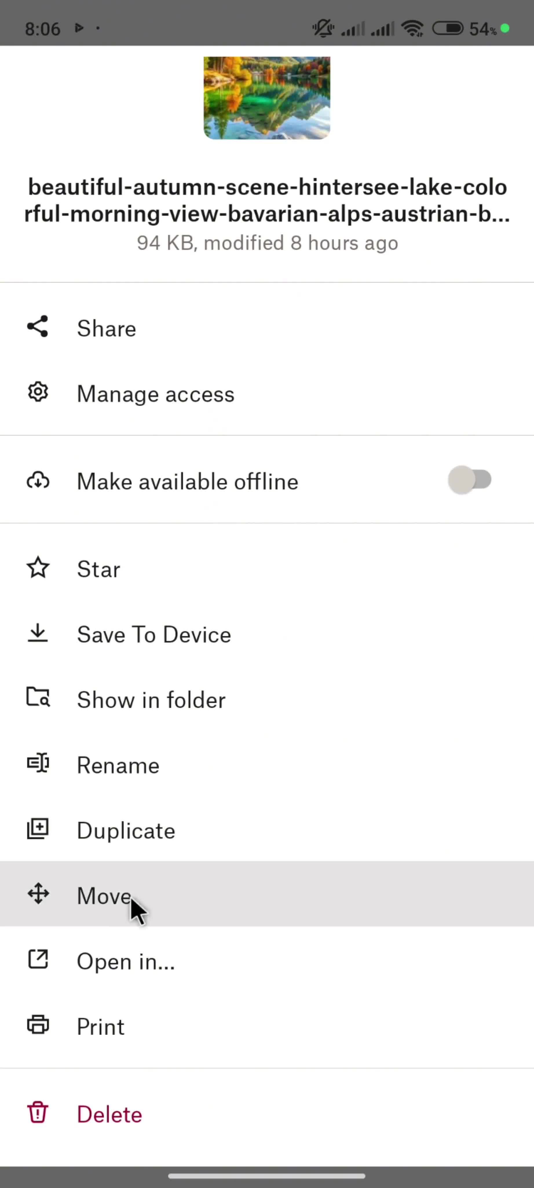 Moving a photo screenshot