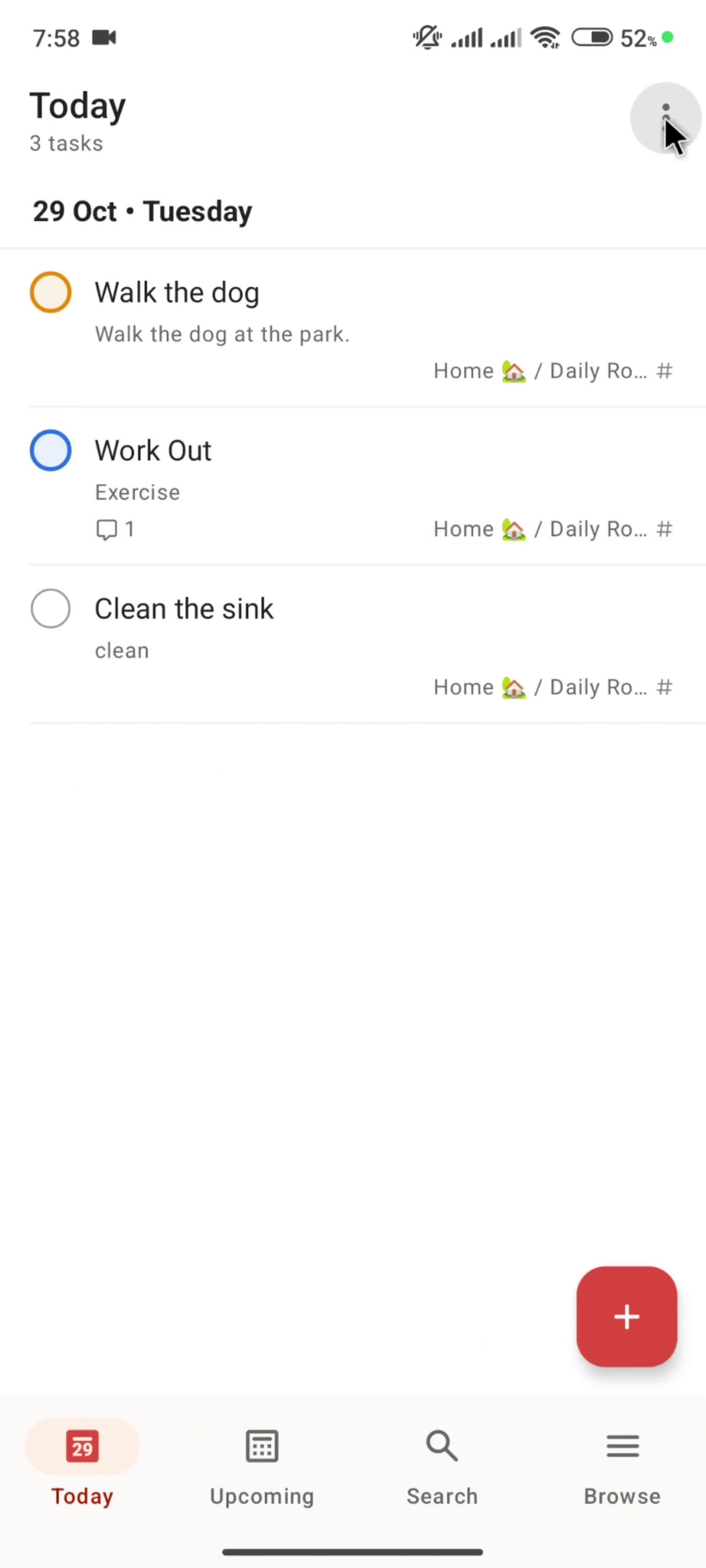 Moving a task screenshot
