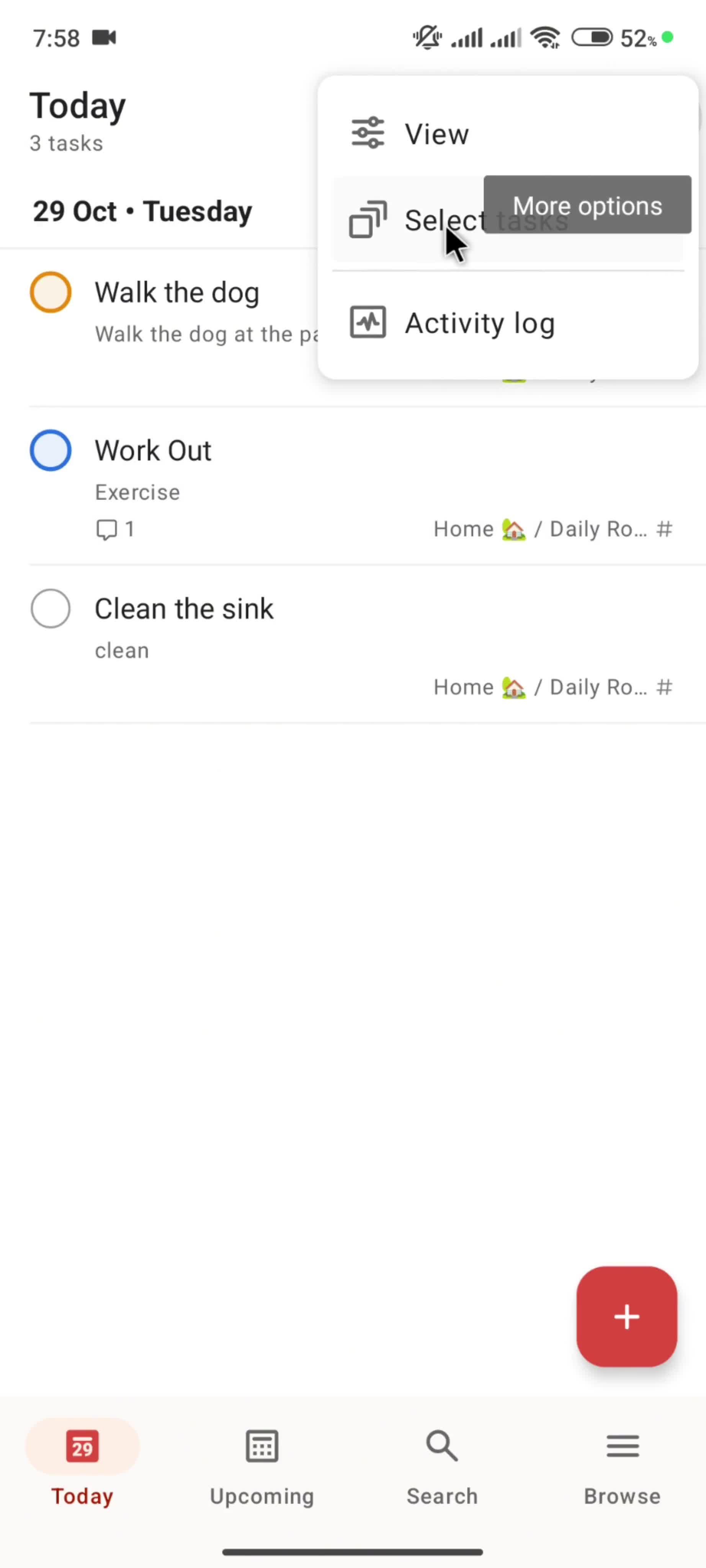 Moving a task screenshot