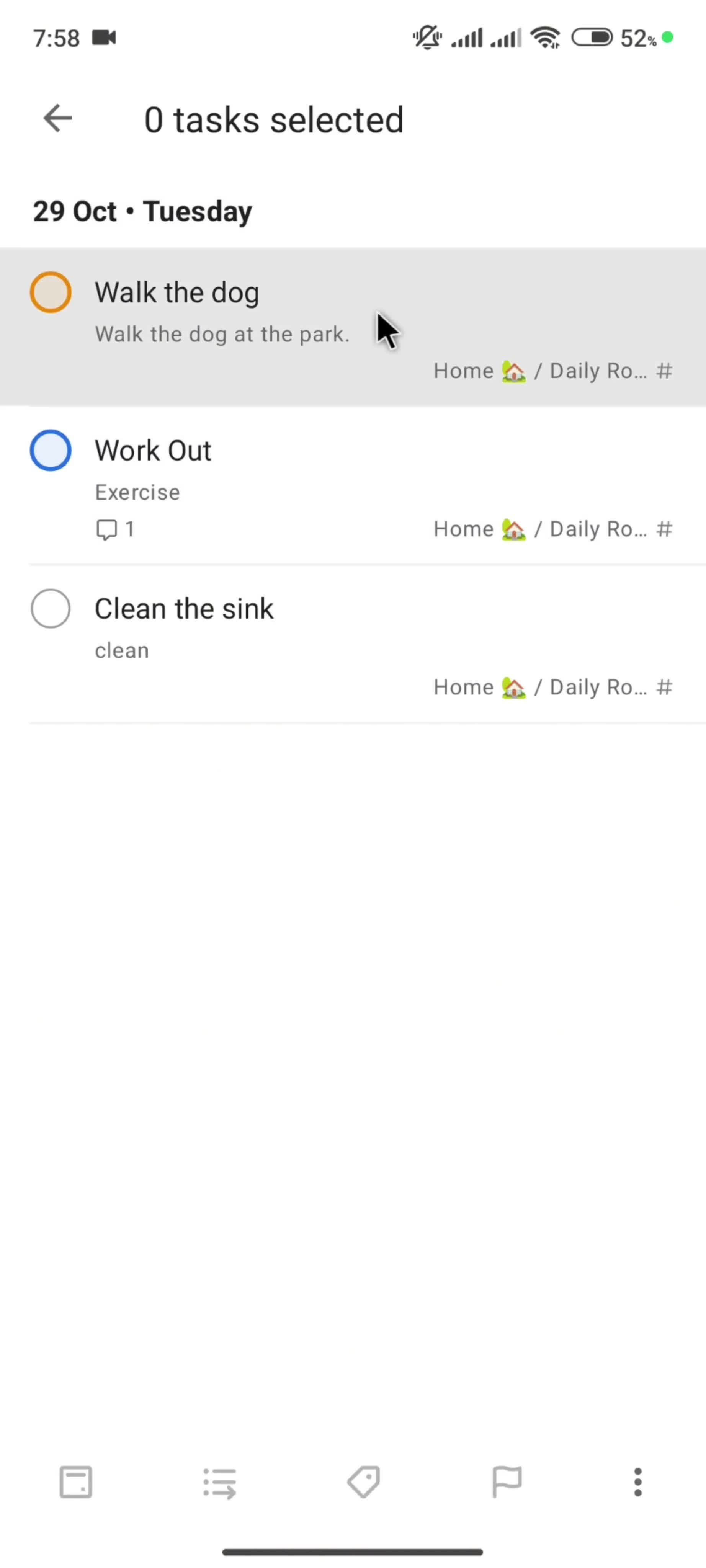 Moving a task screenshot