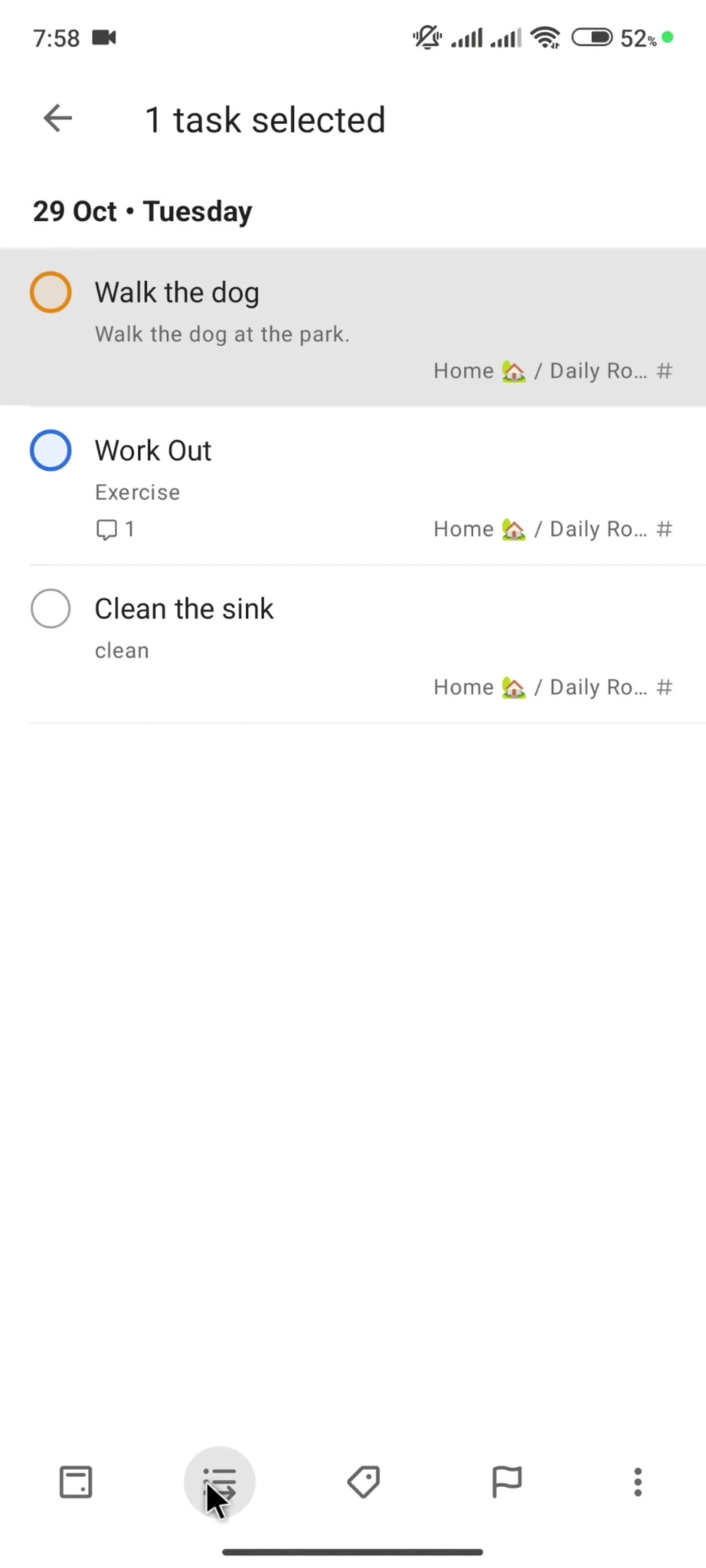 Moving a task screenshot